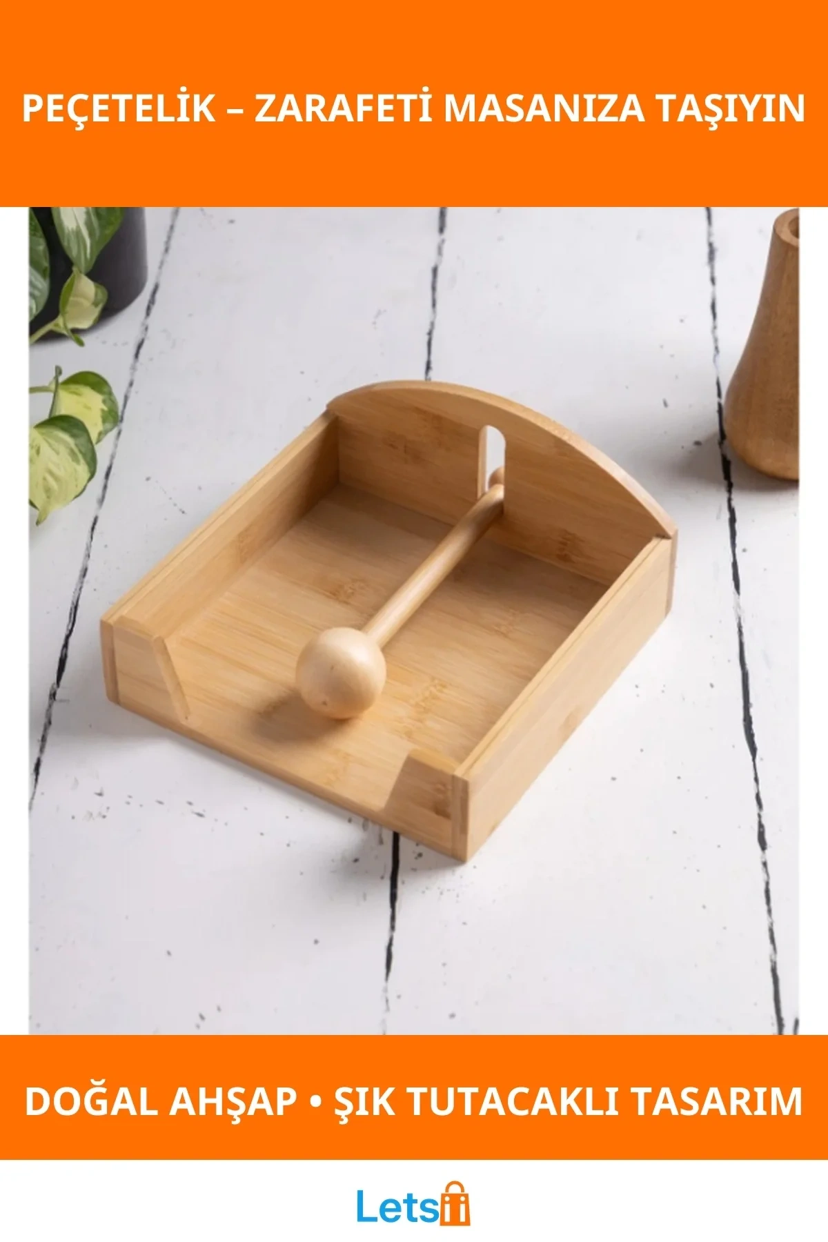 Doğal Ahşap Şık Peçetelik Dekoratif ve İşlevsel