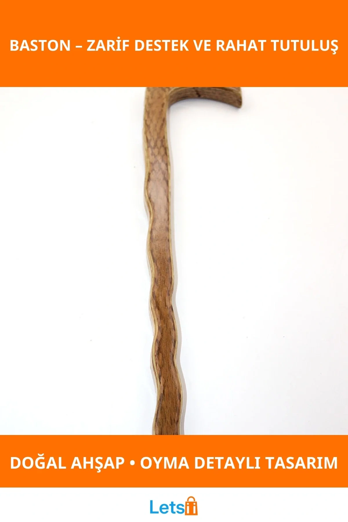Doğal Ahşap Şık Tasarımlı Baston