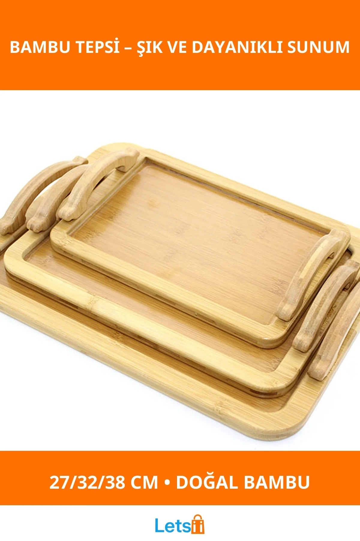 Doğal Bambu 3lü Tepsi Seti 27cm 32cm 38cm