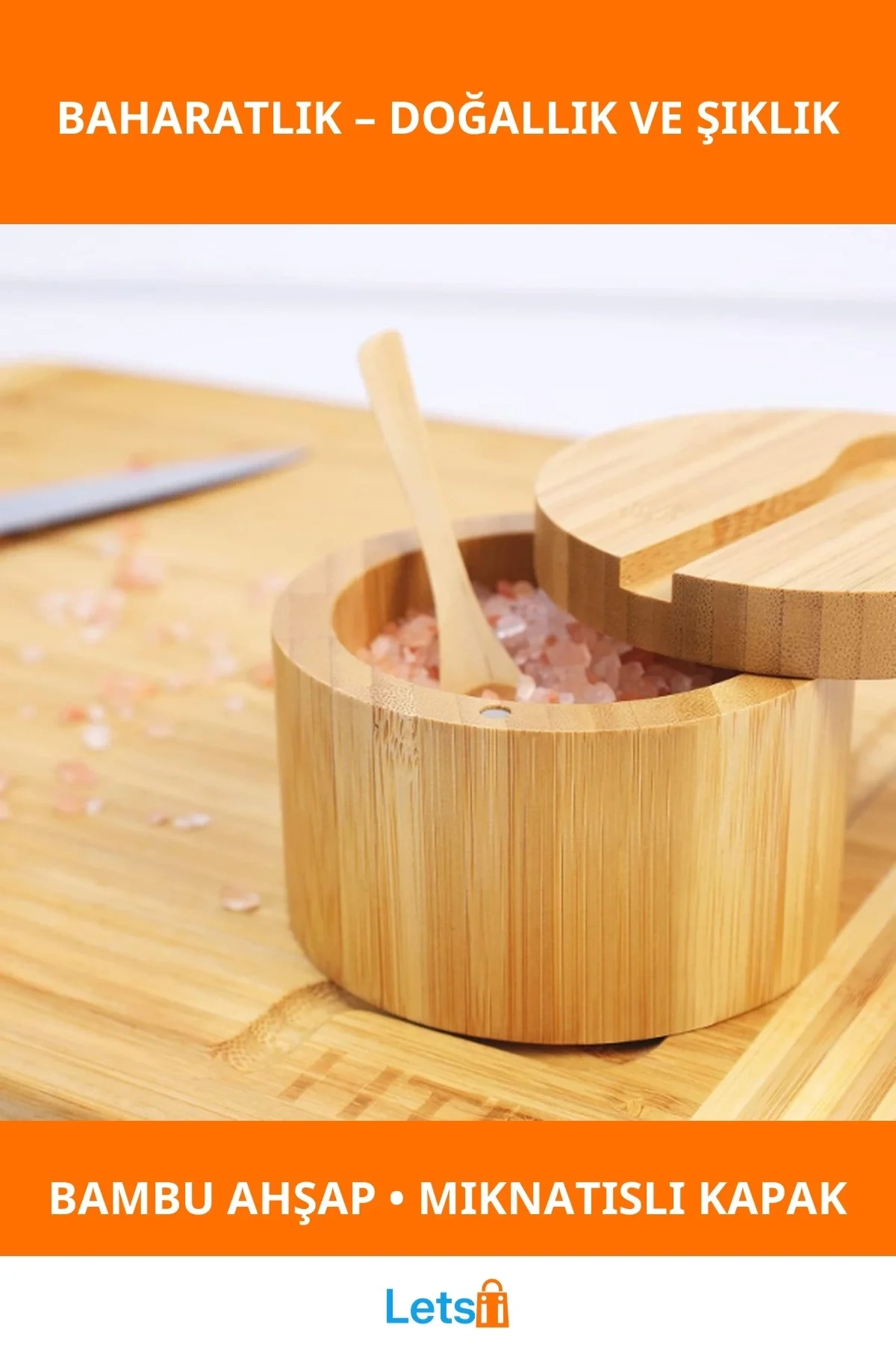 Doğal Bambu Ahşap Kaşıklı Baharatlık