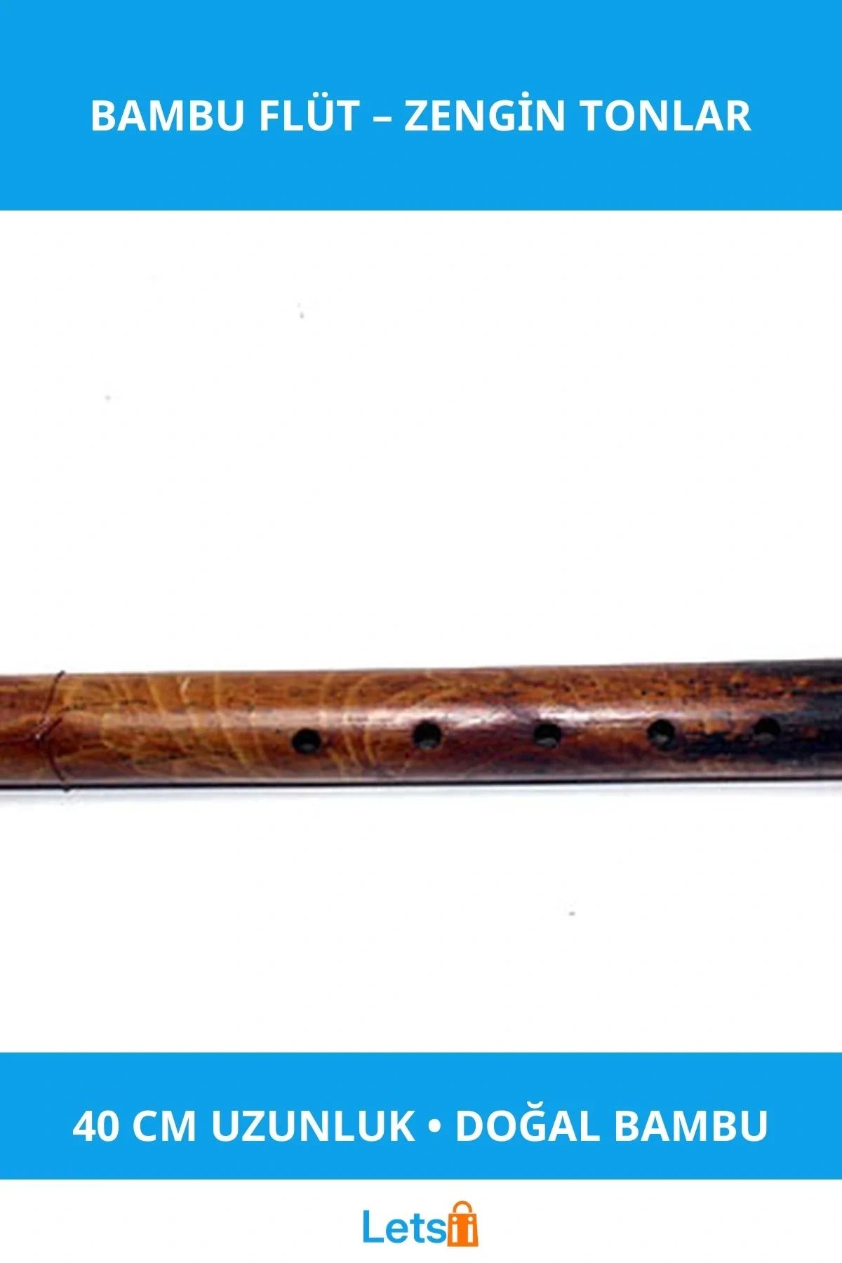 Doğal Bambu Flüt Büyük Boy 40 Cm Melodik Müzik Aleti