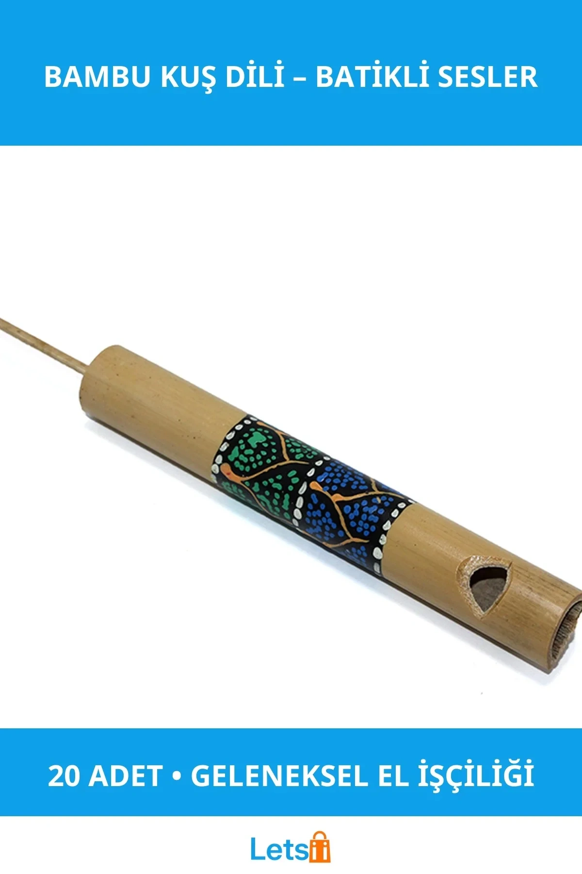 Doğal Bambu Kuş Dili Batikli Küçük 20 Adet