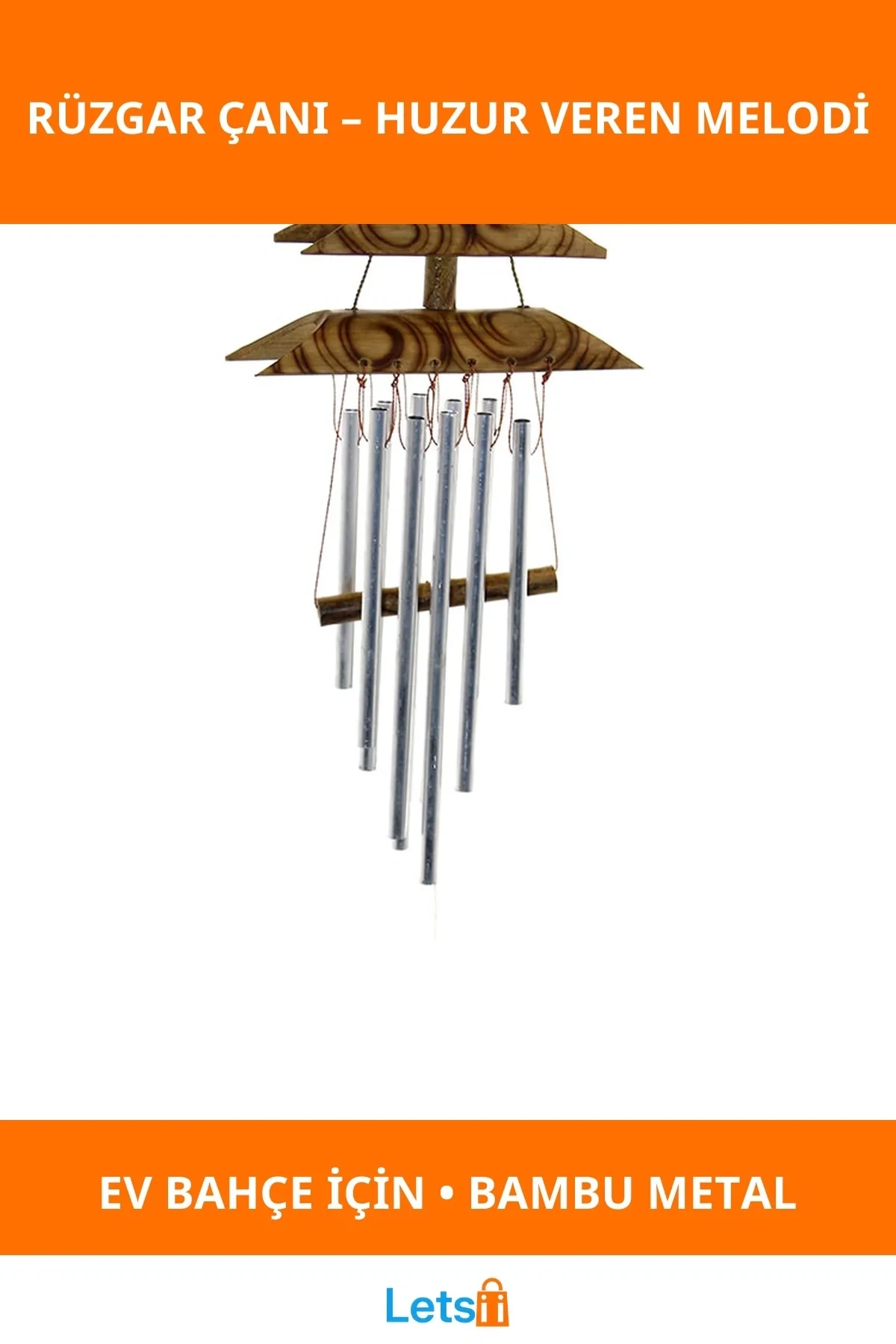 Doğal Bambu Metal Çanlı Rüzgar Çanı Estetik Bahçe Dekorasyonu