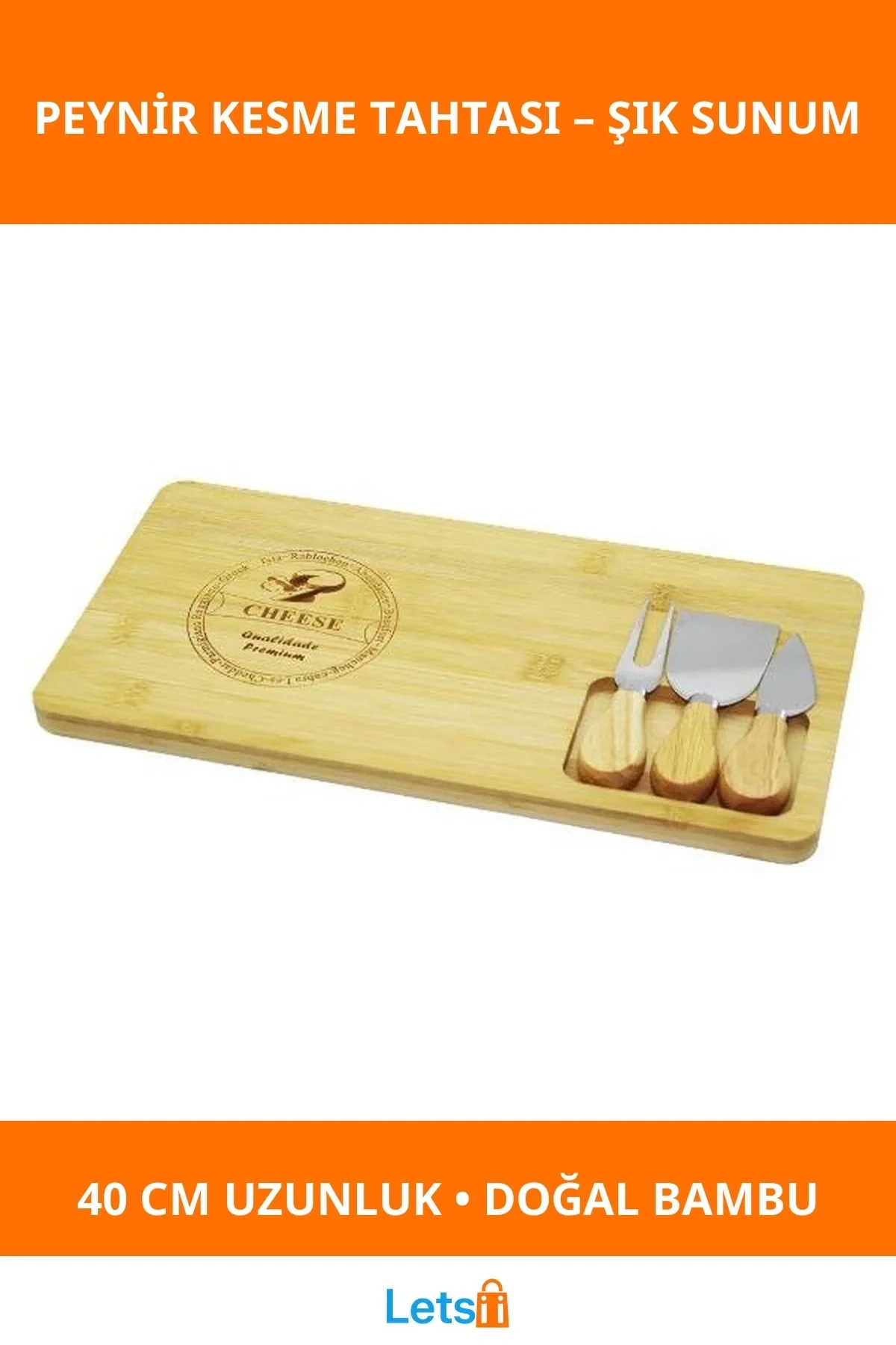 Doğal Bambu Peynir Kesme Sunum Tahtası 40 cm