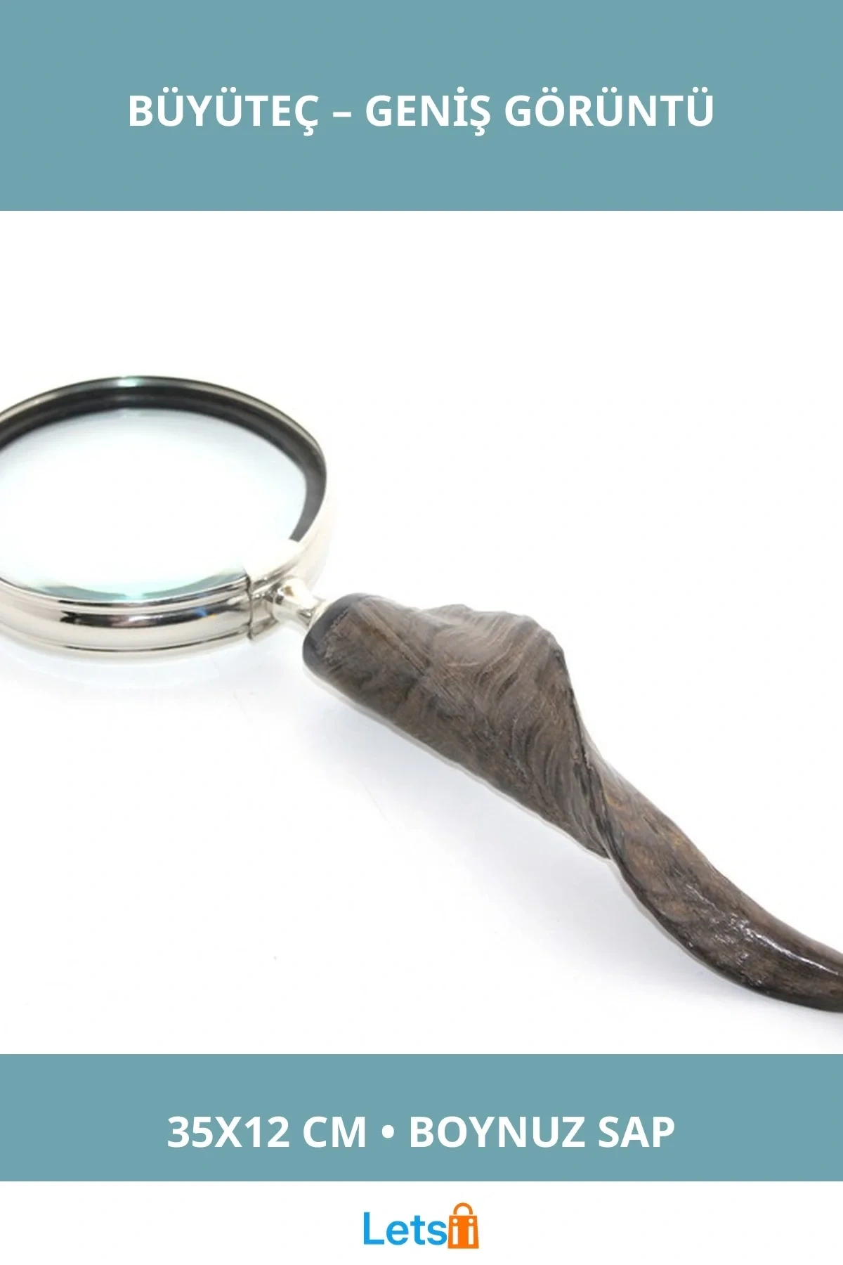 Doğal Boynuz Saplı 35x12 cm Estetik Büyük Büyüteç