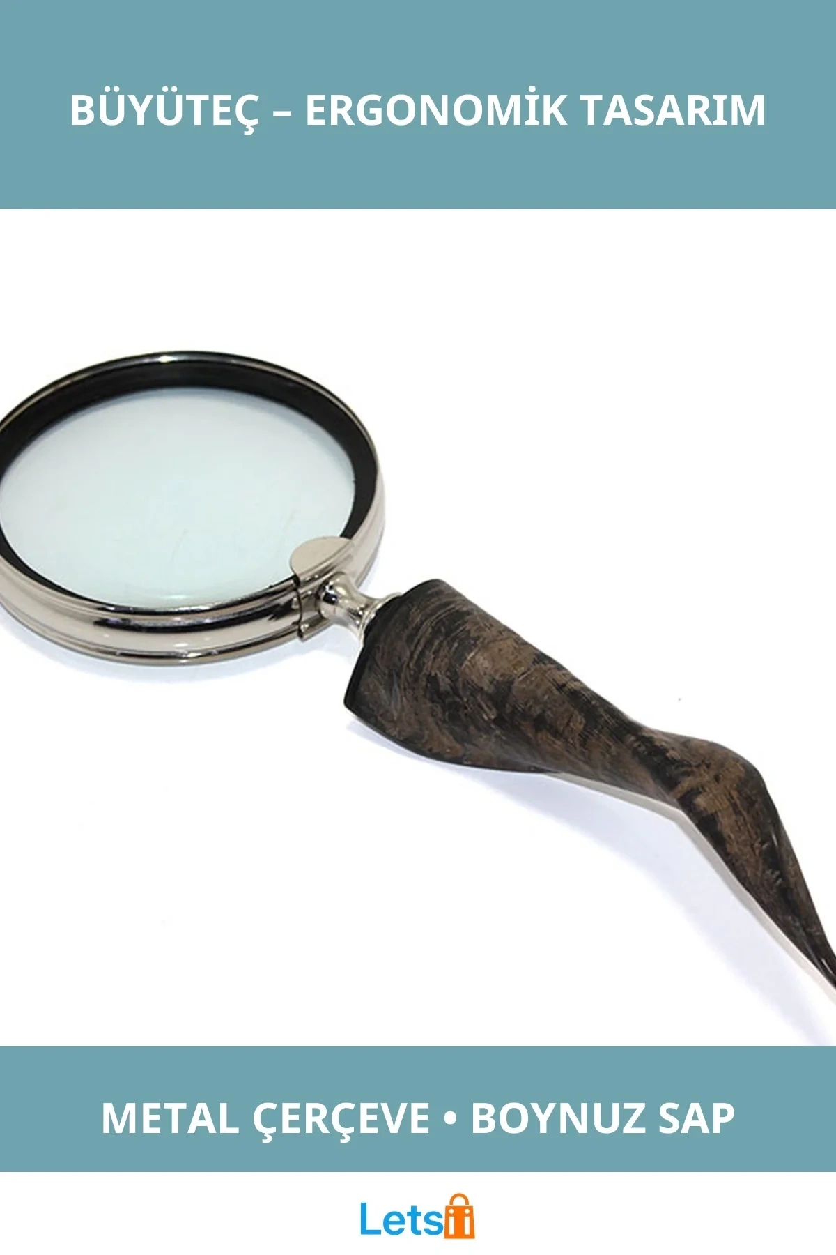 Doğal Boynuz Saplı Metal Çerçeveli Büyüteç