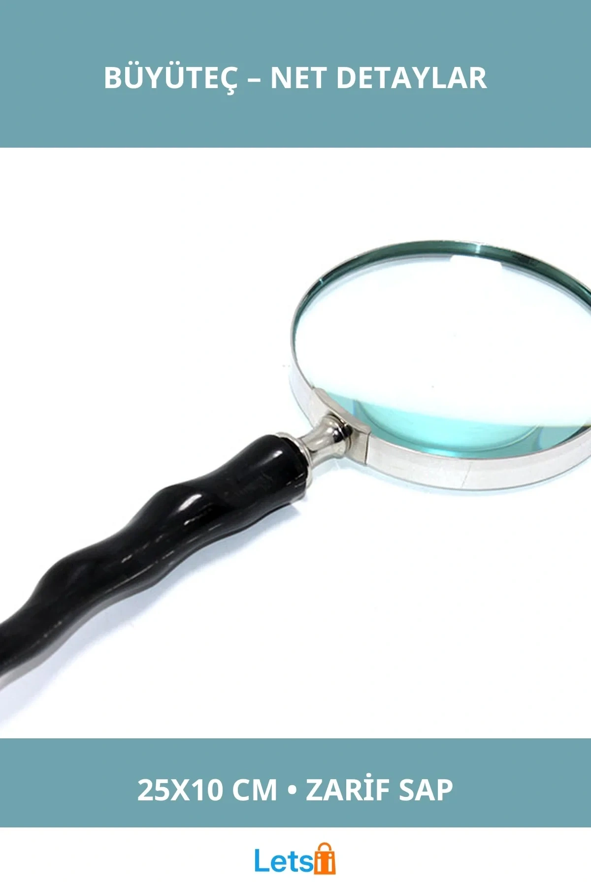 Doğal Boynuz Saplı Metal Çerçeveli Büyüteç 25x10 cm