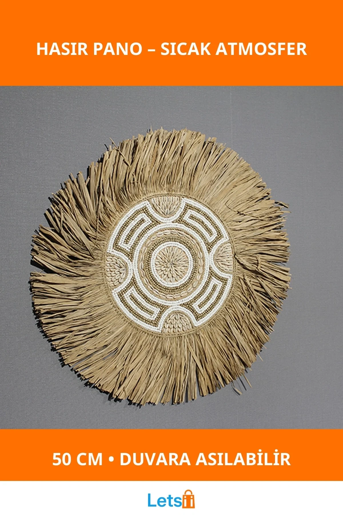 Doğal Hasır Duvara Asmalı Pano 50 cm Dekoratif