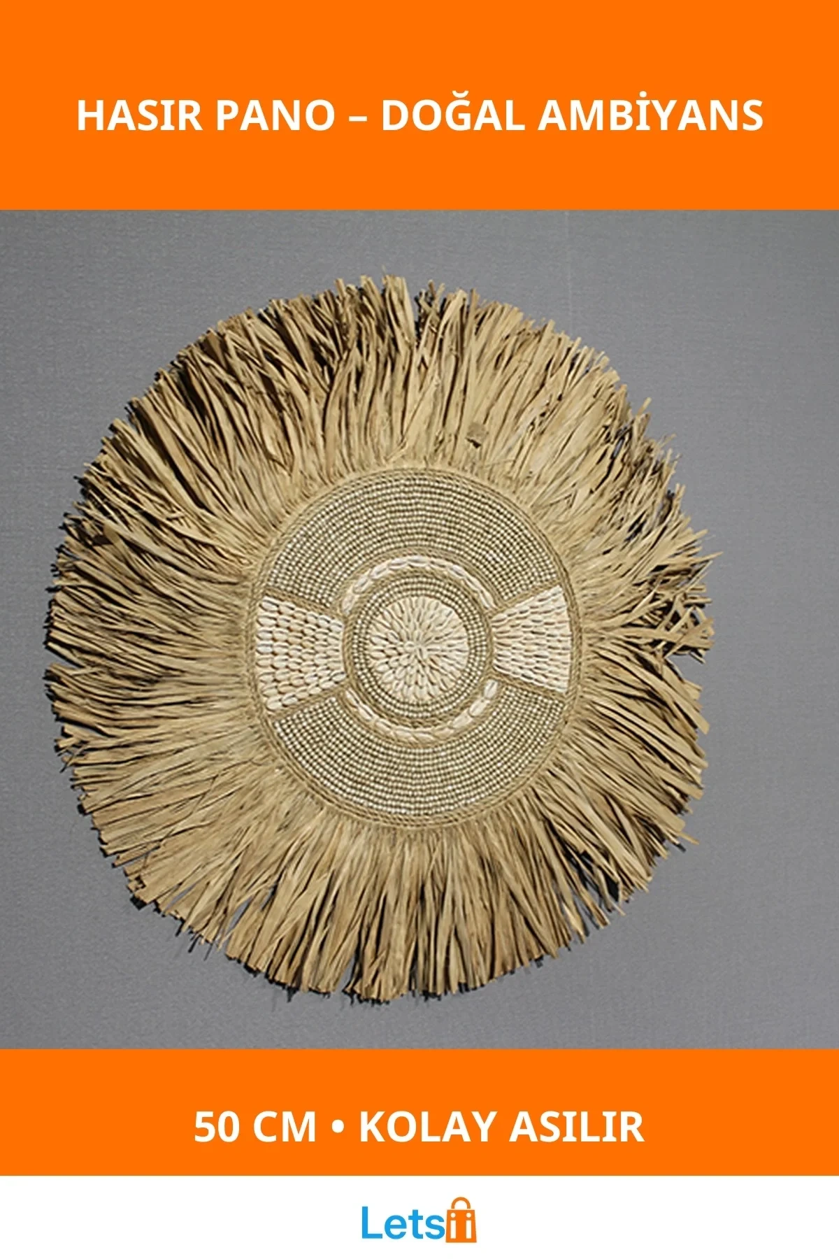 Doğal Hasır Duvara Asmalı Pano 50 cm Dekoratif