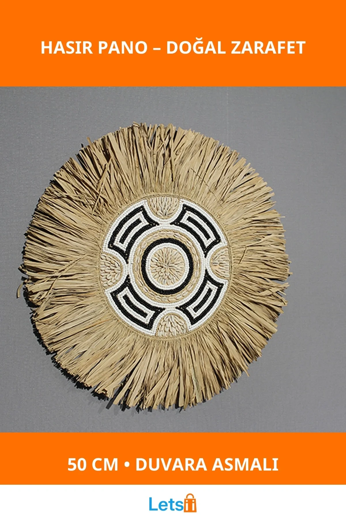 Doğal Hasır Malzeme Duvara Asmalı Pano 50 cm Dekoratif Aksesuar