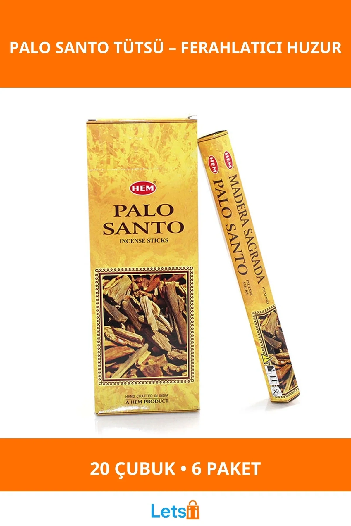 Doğal Hem Palo Santo Aromalı Tütsü Çubukları 6 Paket 120 Adet