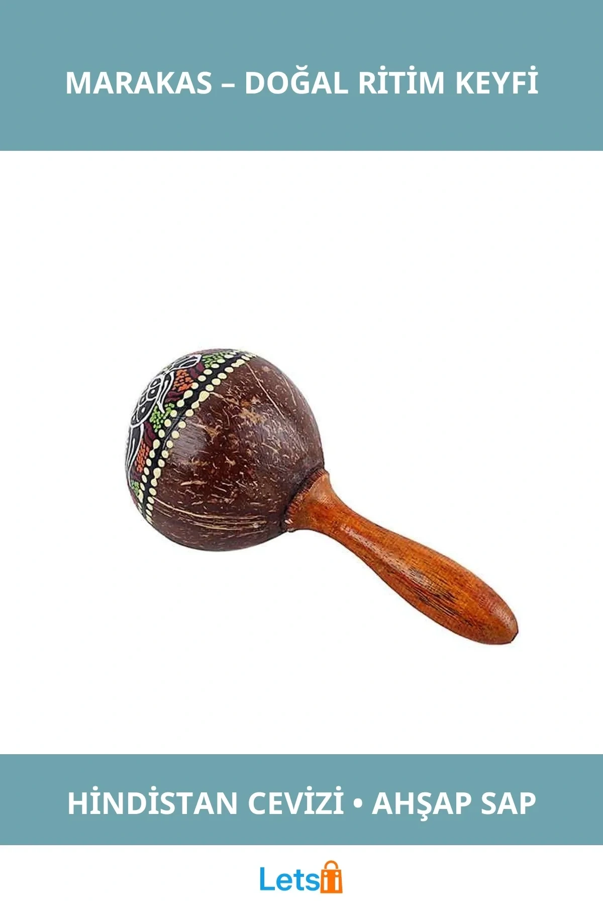 Doğal Hindistan Cevizi Kabuklu El Yapımı Marakas Perküsyon Enstrümanı