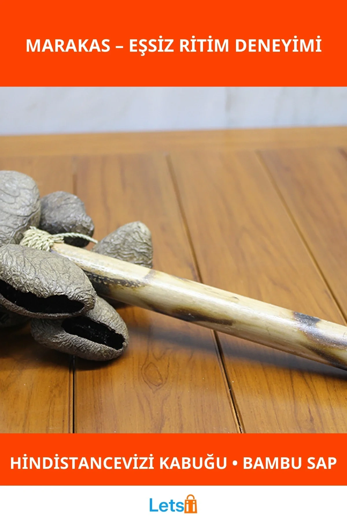 Doğal Hindistancevizi Kabuklu El Yapımı Sarkaçlı Marakas