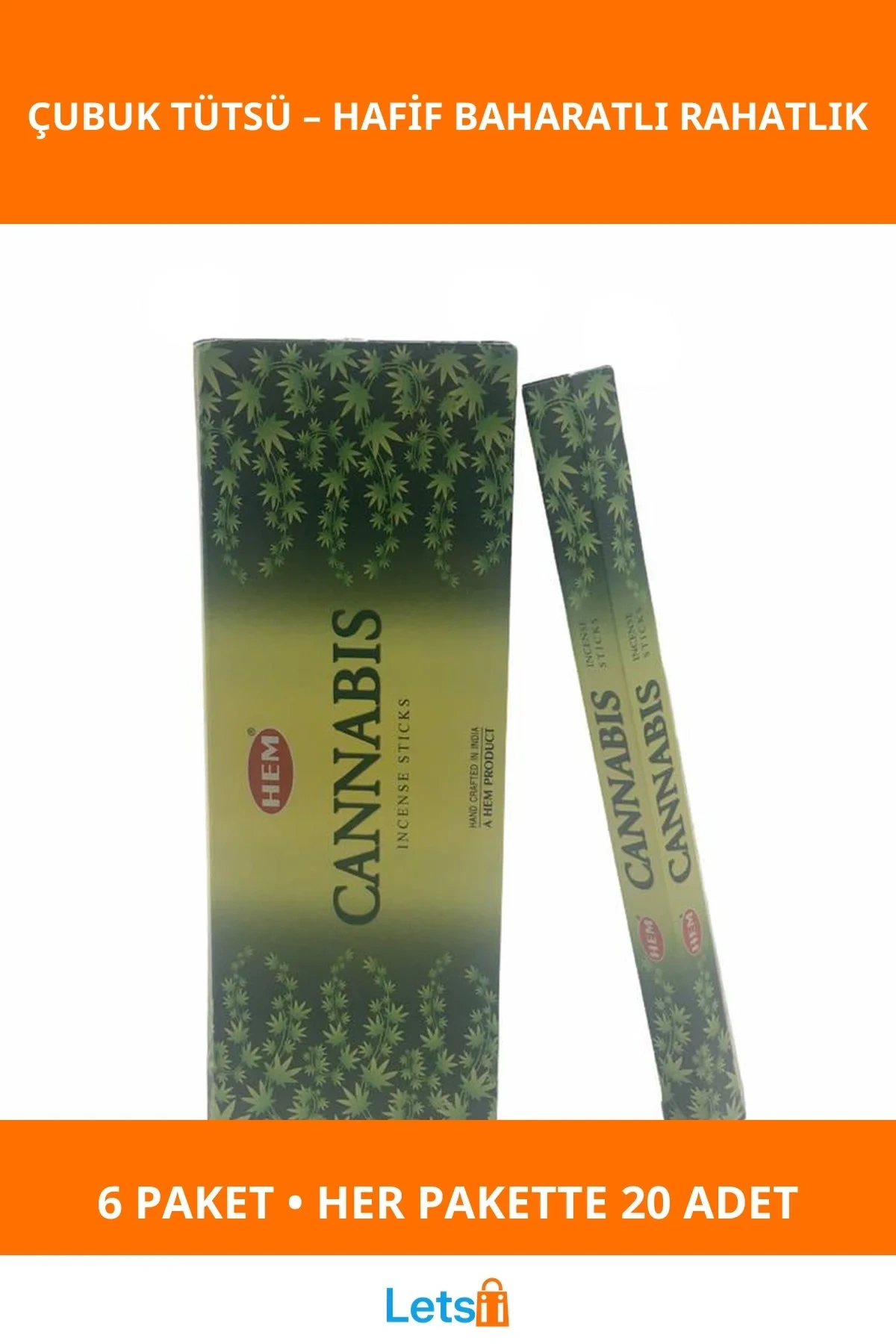 Doğal Huzur Verici Hem Cannabis Aromalı Çubuk Tütsü 6 Paket