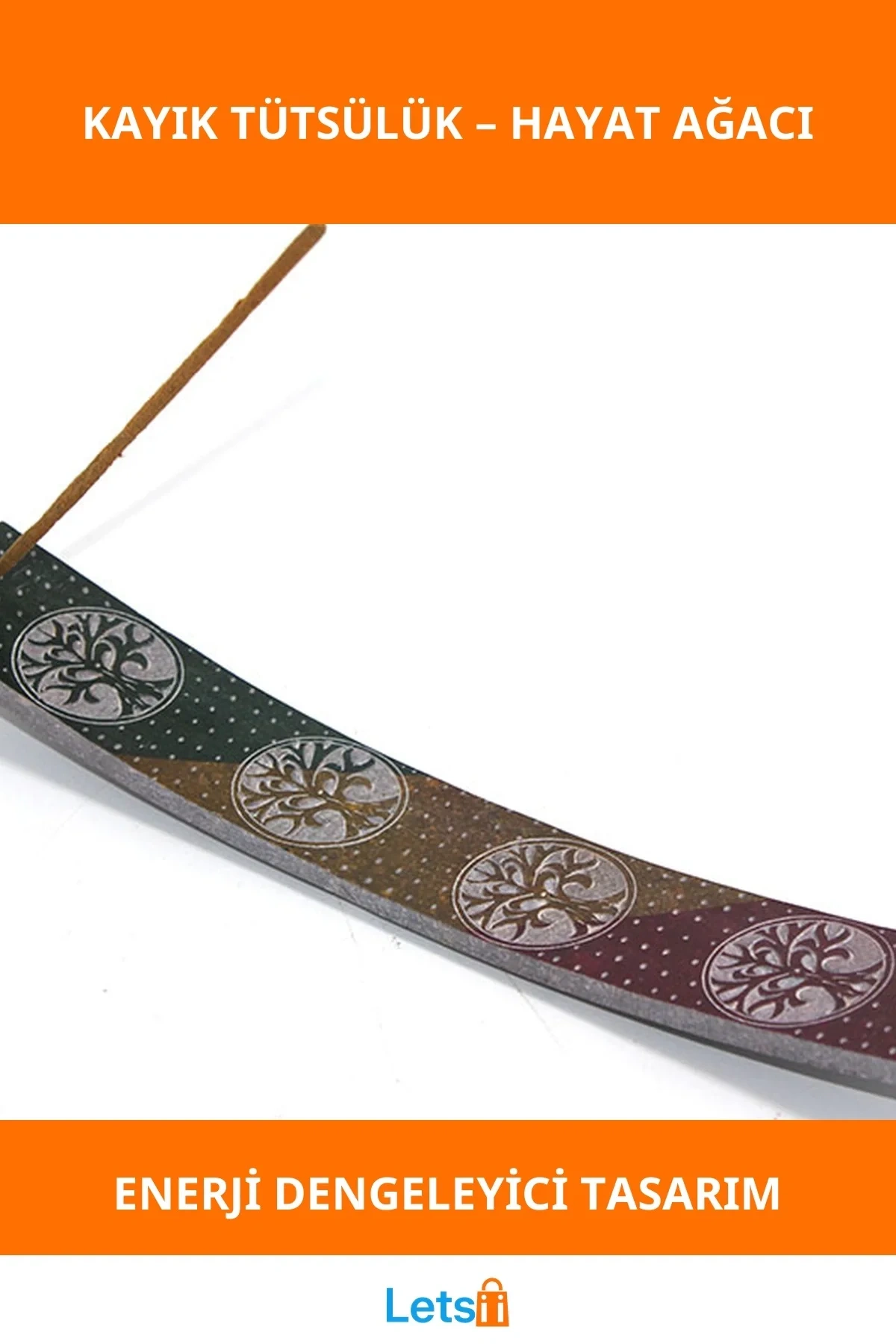 Doğal Obsidian Taşı Hayat Ağacı Tasarımlı Kayık Tütsülük