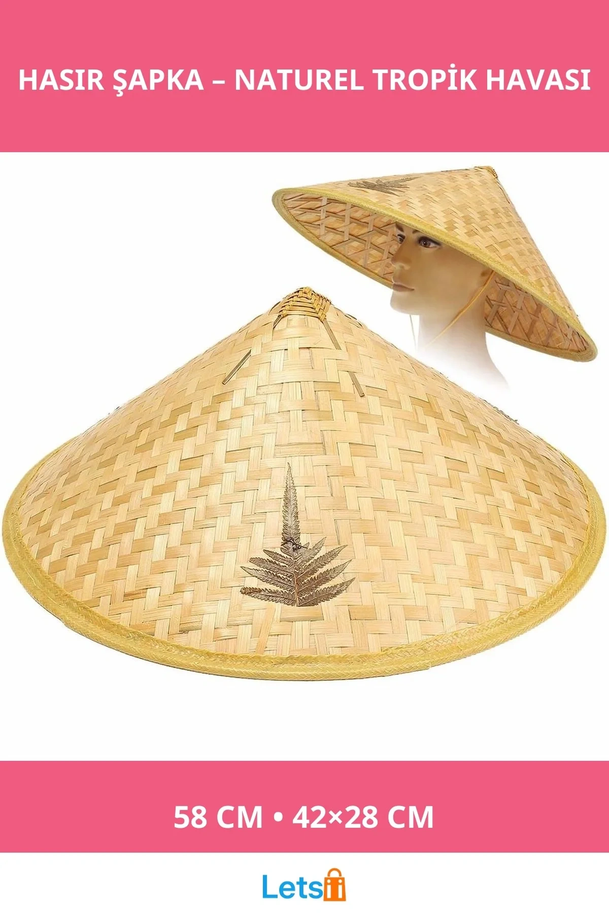 Doğal Renk Kamboçyalı Vietnam Şapkası PVC Hasır