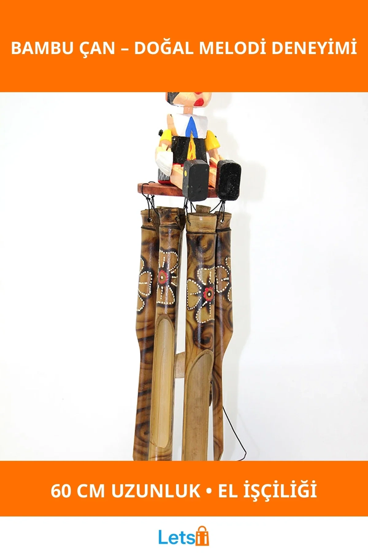 Doğal Rüzgar Çanı 60 Cm El Yapımı Bambu Dekoratif