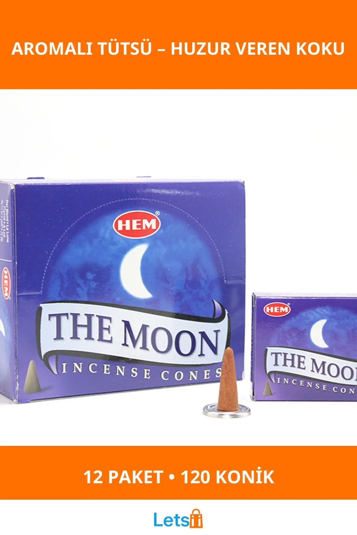 Doğal The Moon Aromalı Konik Tütsü 12 Paket 120 Adet