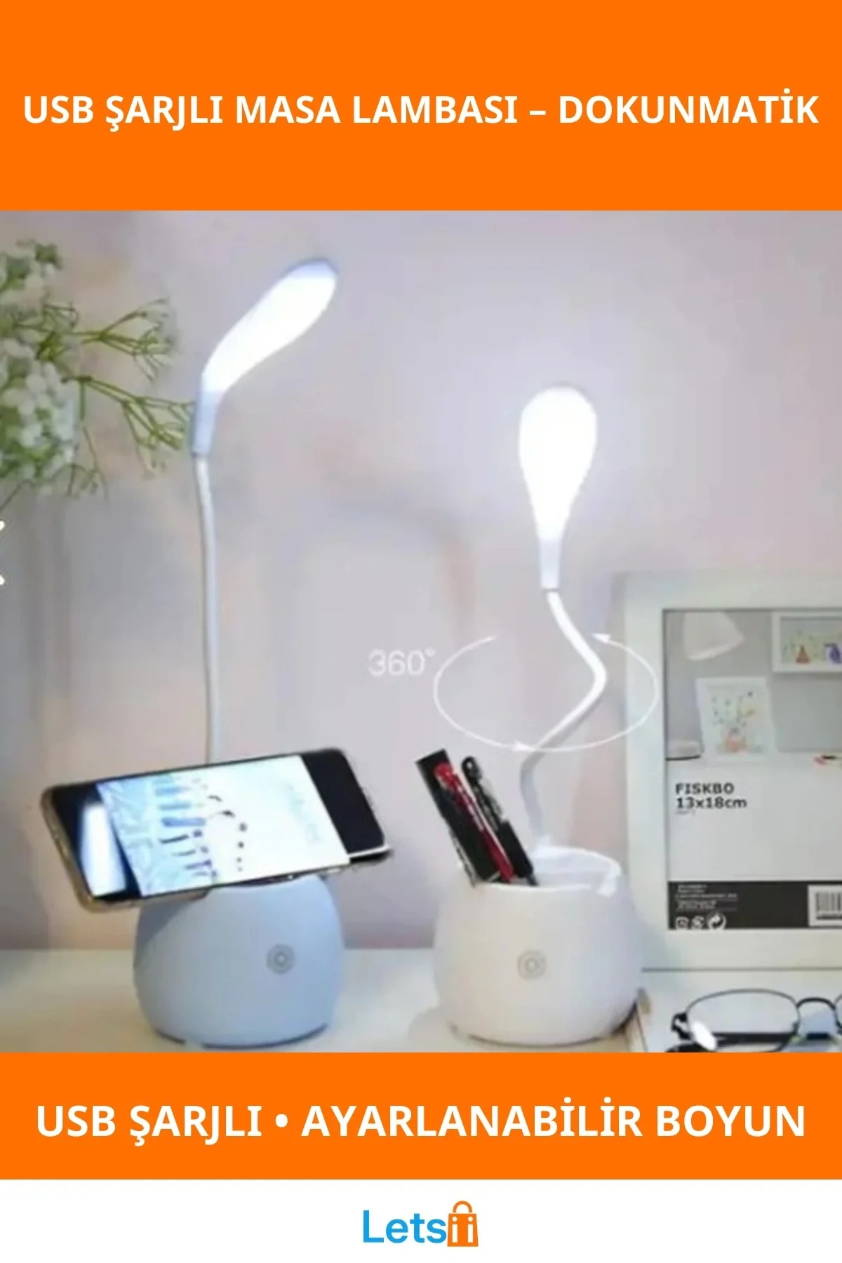 Dokunmatik USB Şarjlı Modern Masa Lambası Beyaz Mavi Pembe