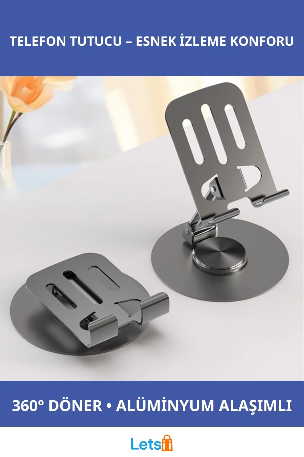 Dönebilir Katlanabilir Alüminyum Metal Masaüstü Telefon Tutucu