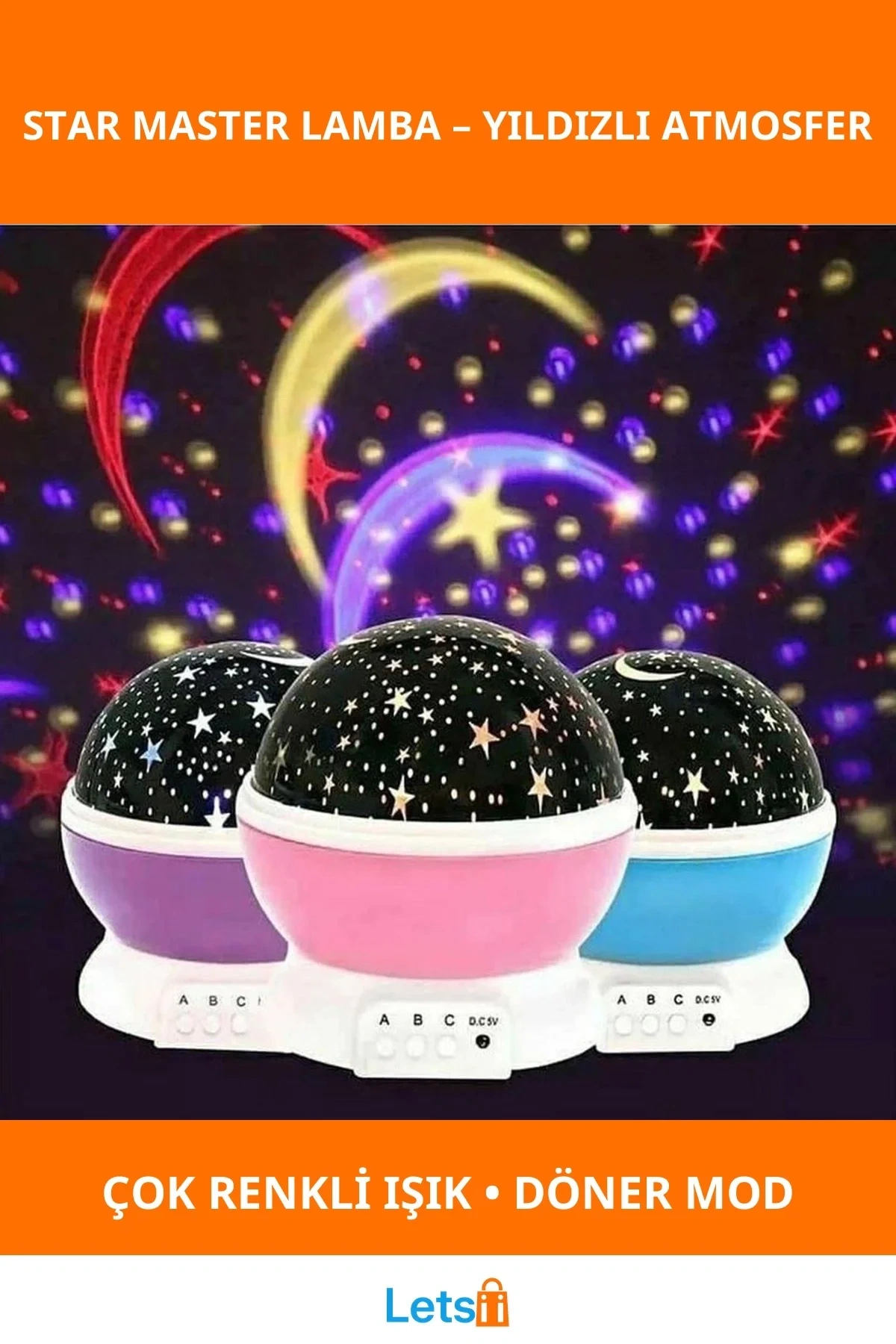 Dönen Çok Renkli Star Master Projektör Gece Lambası