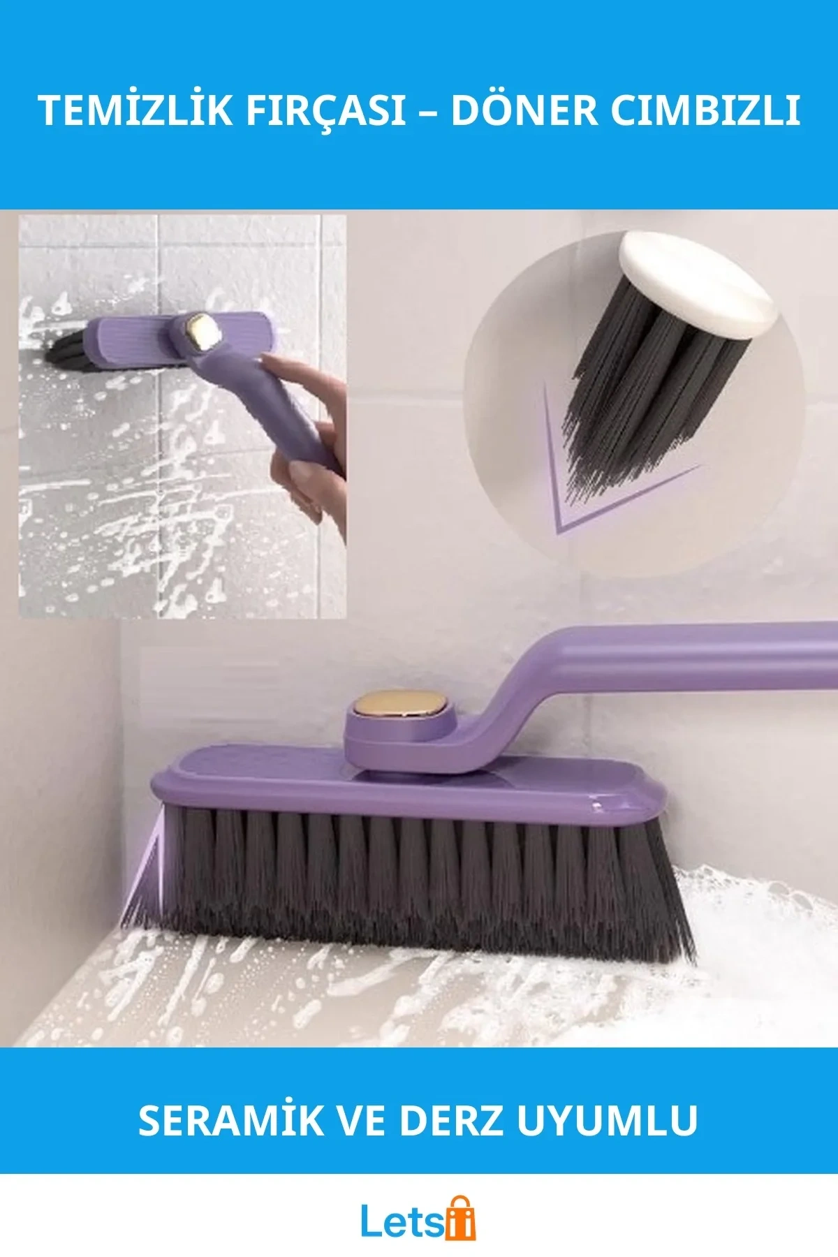 Döner Başlıklı Cımbızlı Temizlik Fırçası Çok Amaçlı Temizlik Aracı