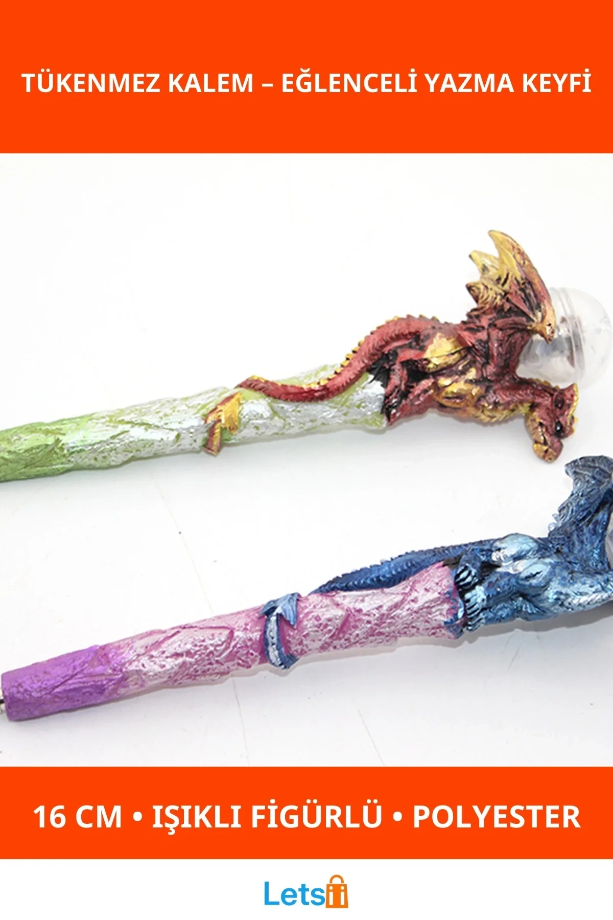 Dragon Figürlü Işıklı Polyester Tükenmez Kalem 16 cm