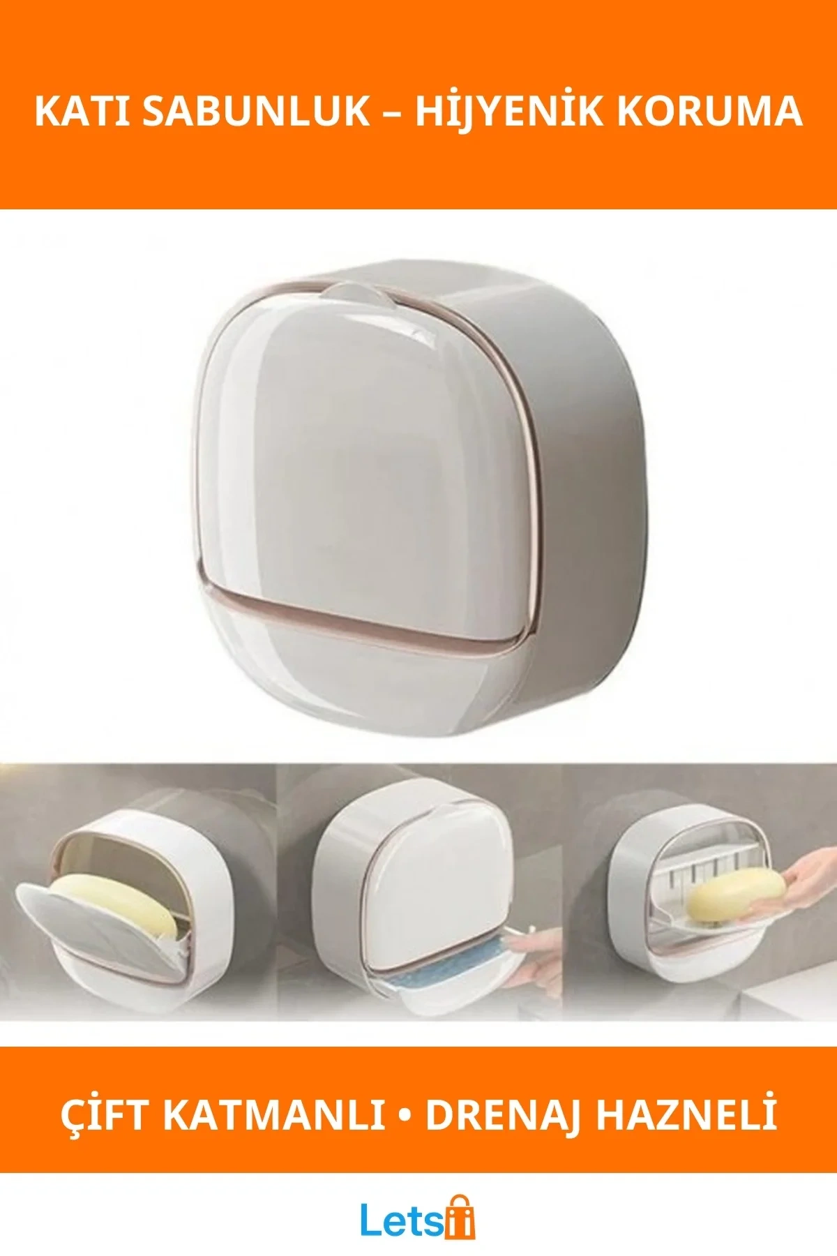 Drenaj Hazneli Kapaklı Hijyenik Katı Sabunluk Beyaz