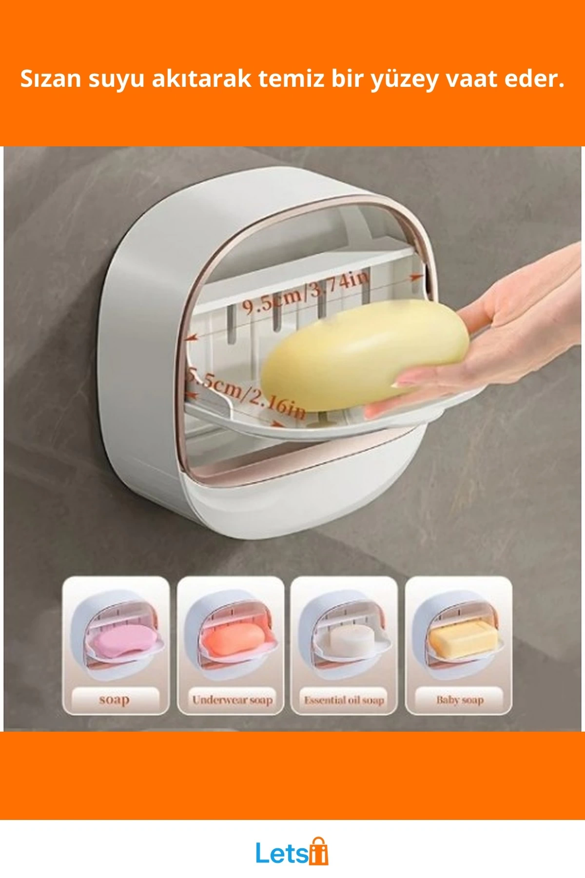 Drenaj Hazneli Kapaklı Hijyenik Katı Sabunluk Beyaz