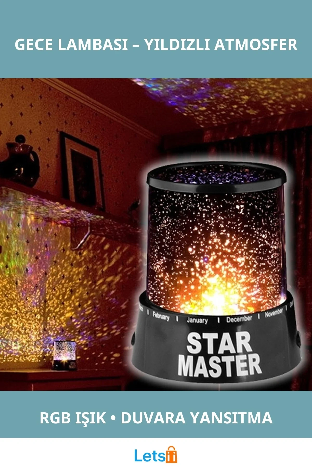 Duvara Işık Yıldız Yansıtan Star Master Gece Lambası