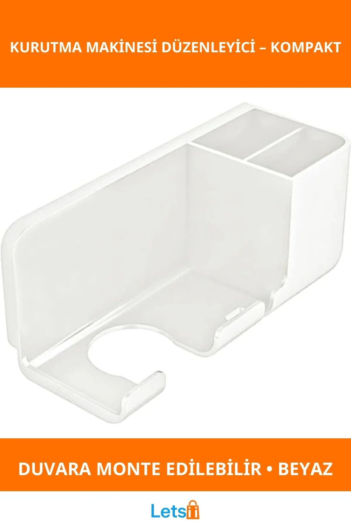 Duvara Monte Beyaz Saç Kurutma Makinesi ve Eşya Düzenleyici