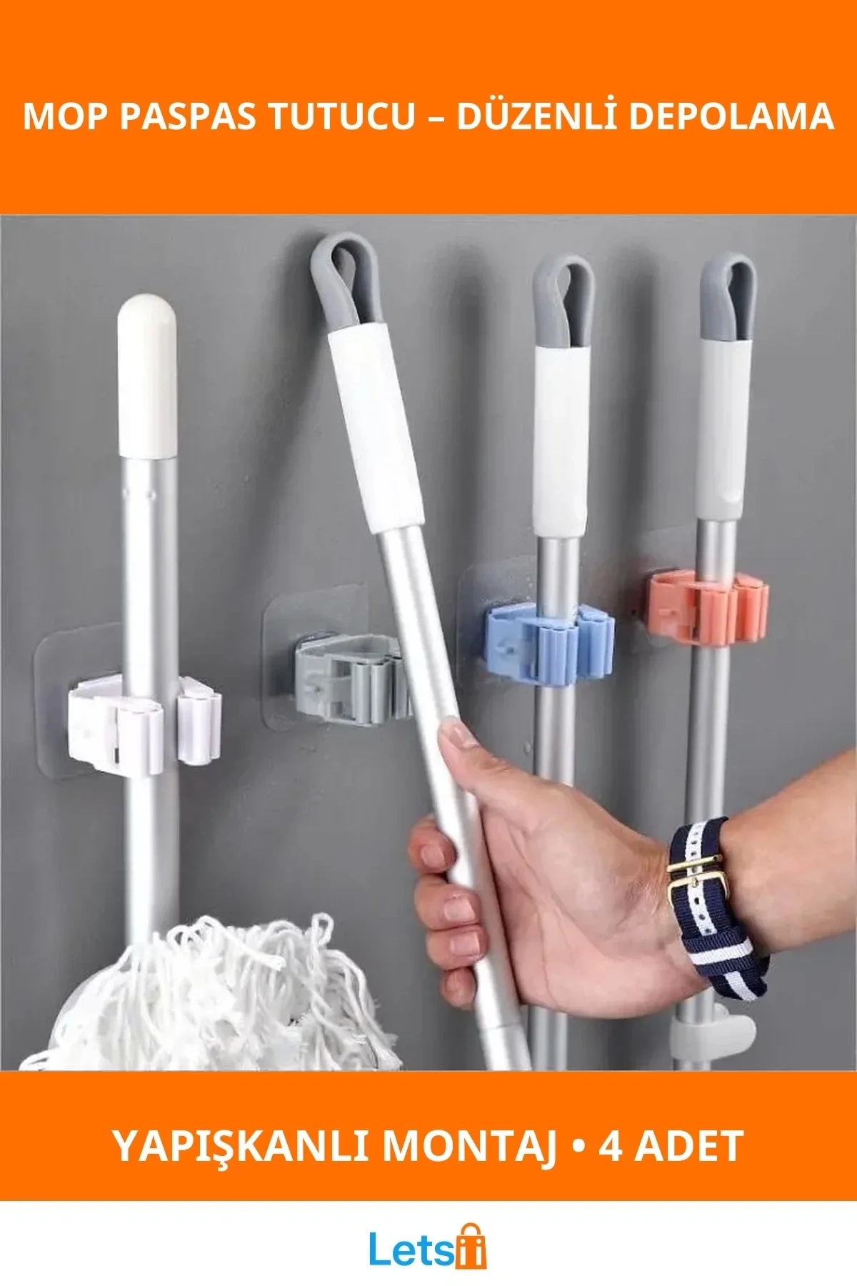 Duvara Monte Dayanıklı Plastik Mop Paspas Tutucu 4 Adet