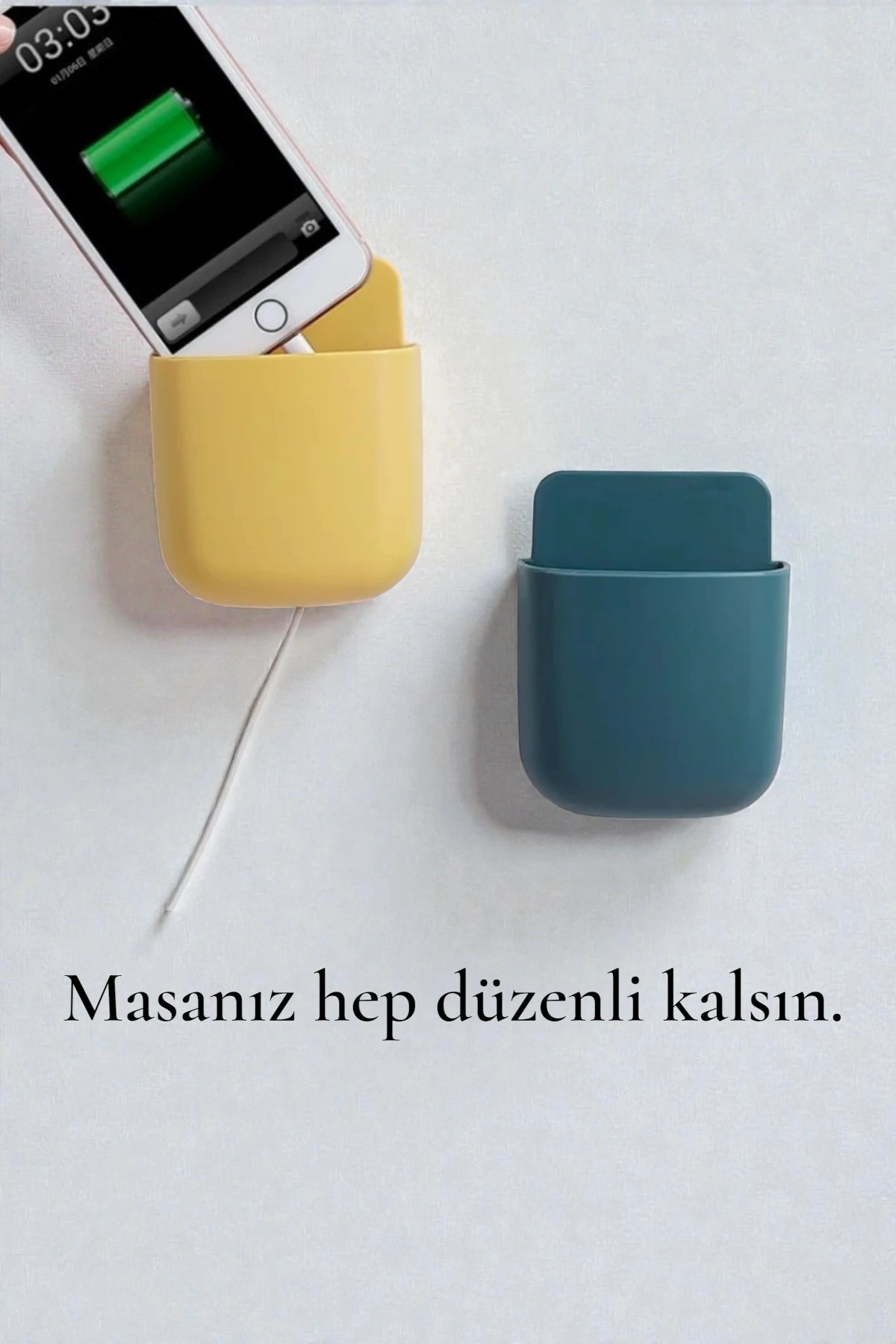 Duvara Monte Yapışkanlı Telefon Şarj Standı ve Kablo Düzenleyici Organizer Saklama Kutusu