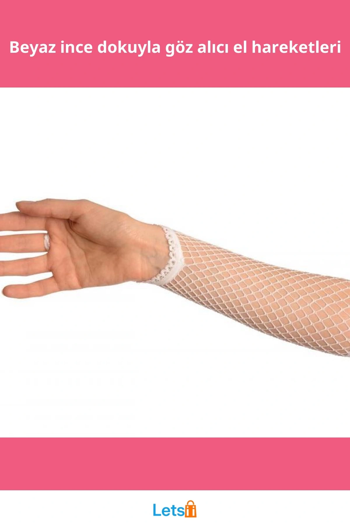 Eğlenceli Beyaz Örgü File Eldiven 26 cm