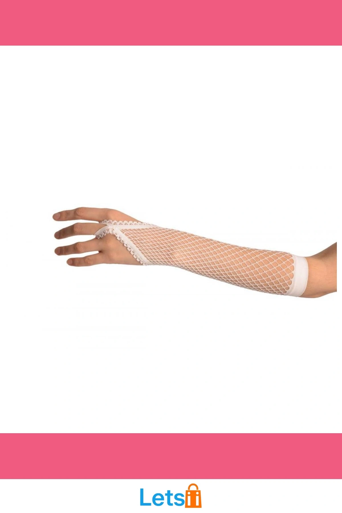 Eğlenceli Beyaz Örgü File Eldiven 26 cm