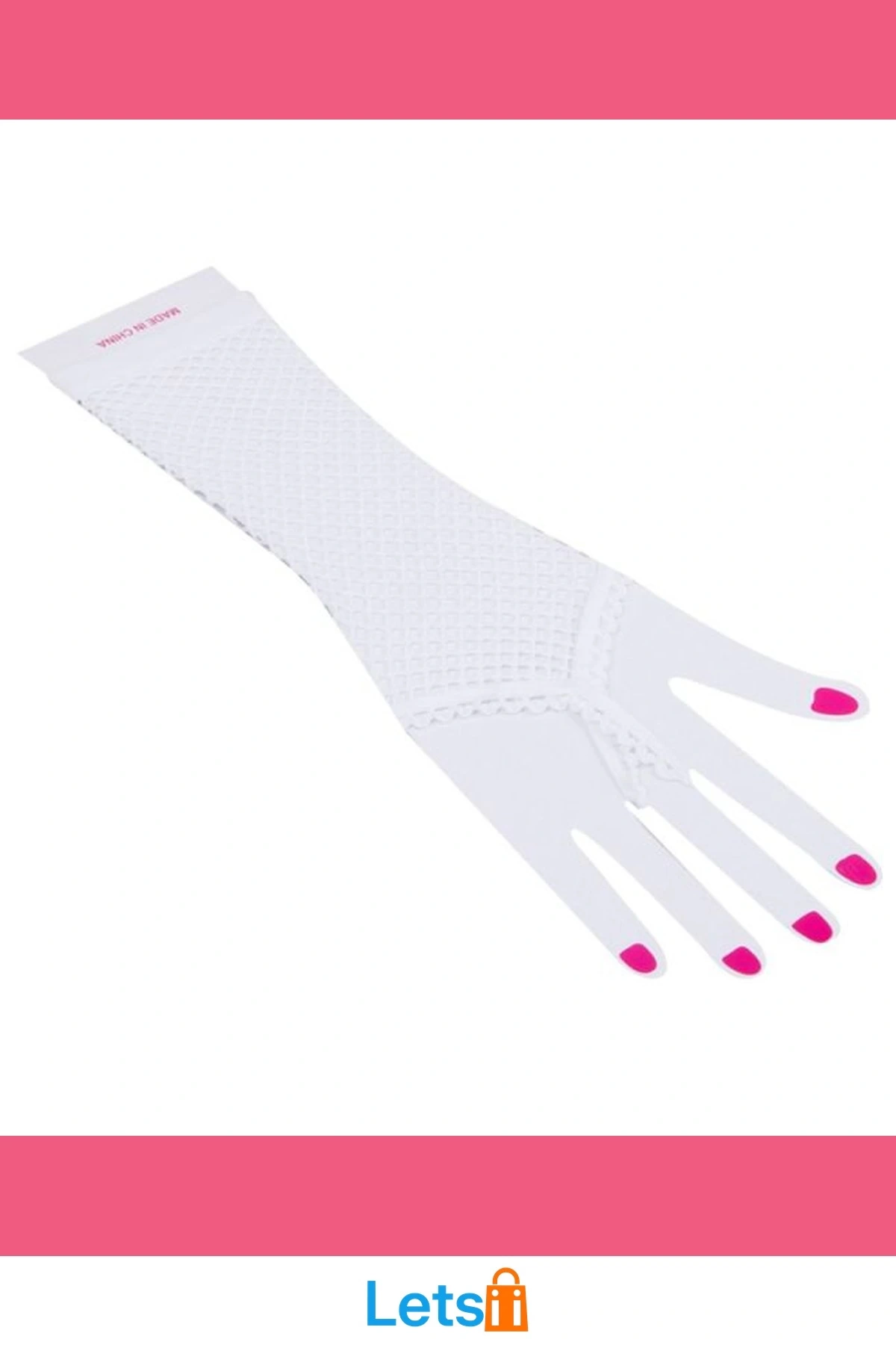 Eğlenceli Beyaz Örgü File Eldiven 26 cm