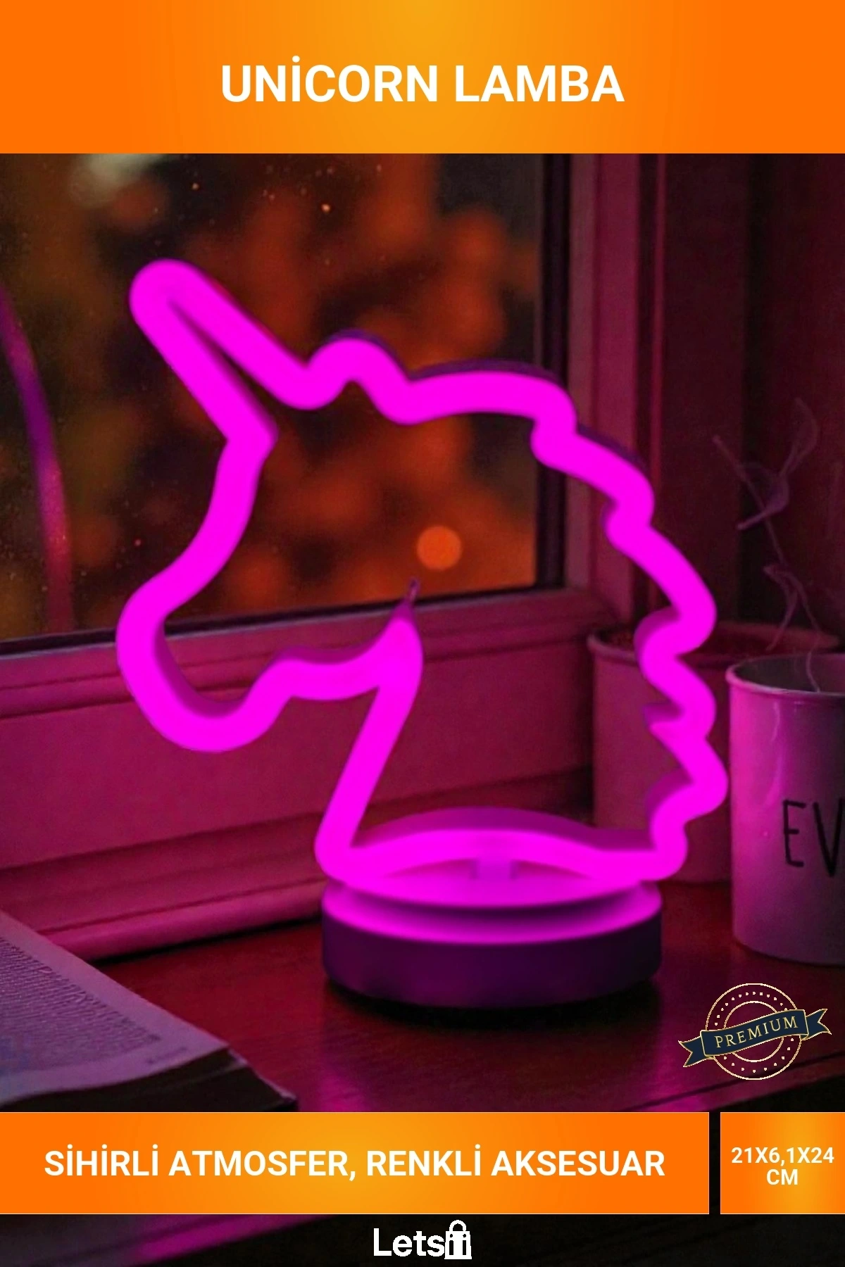 Eğlenceli Dekoratif Pembe Neon Işıklı Unicorn Figürlü USB ve Pilli Masa Gece Lambası