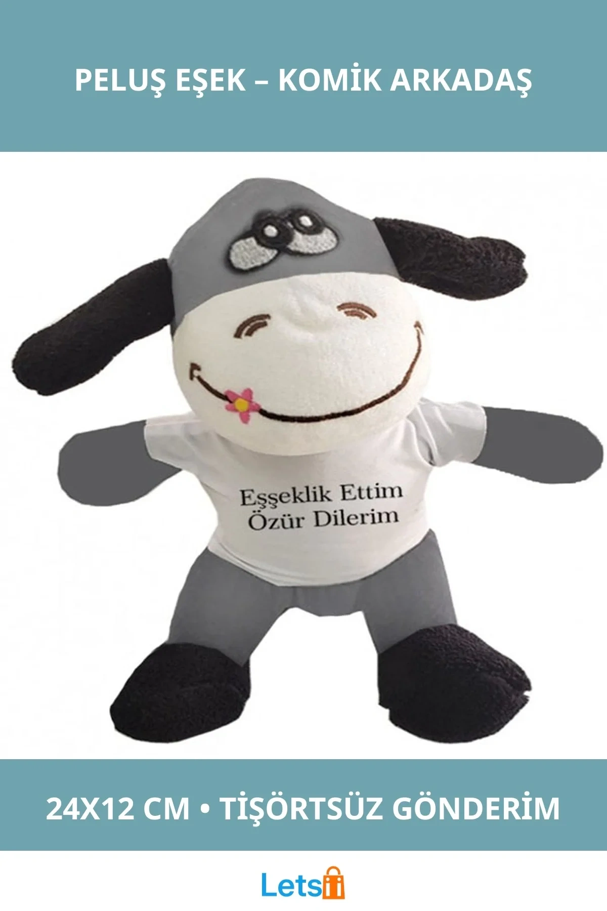 Eğlenceli Peluş Eşek Tişörtlü Özür Dileme Oyuncağı 24cm
