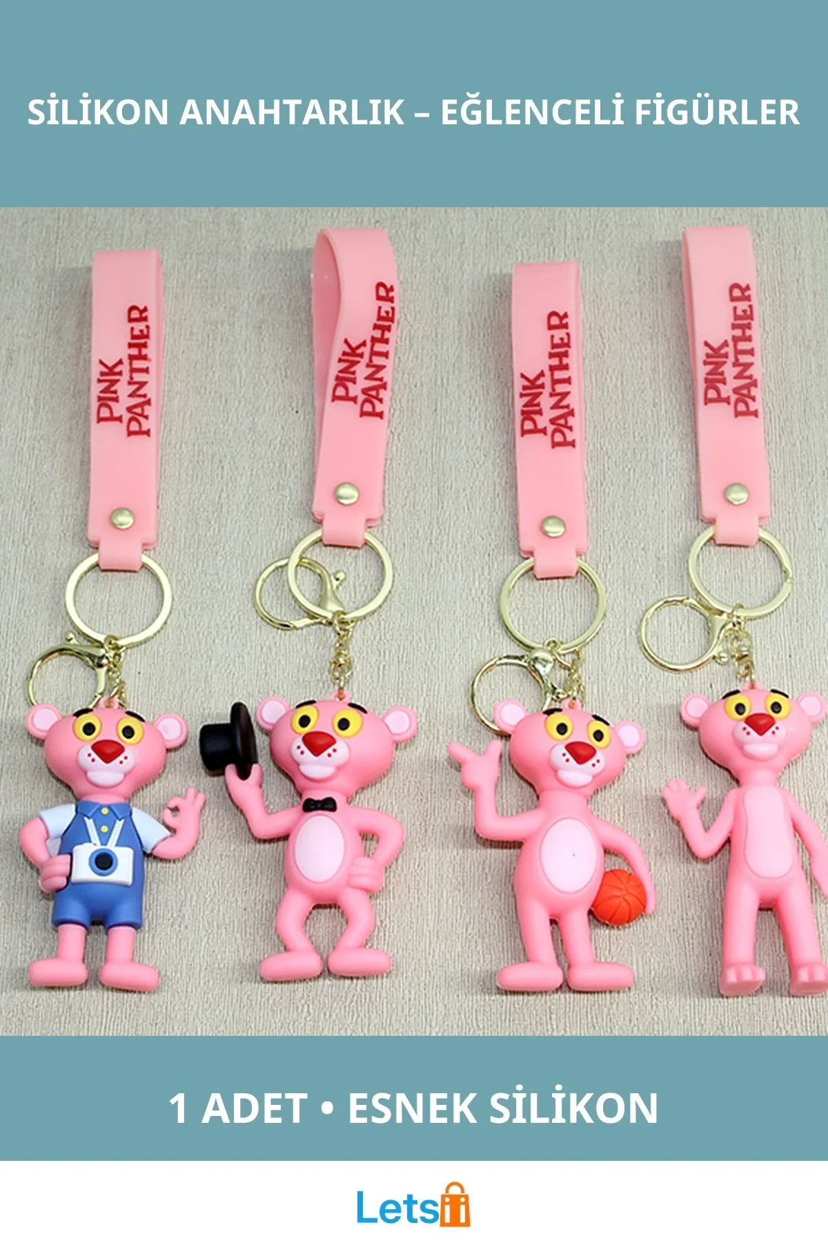 Eğlenceli Pembe Panter Silikon Anahtarlık