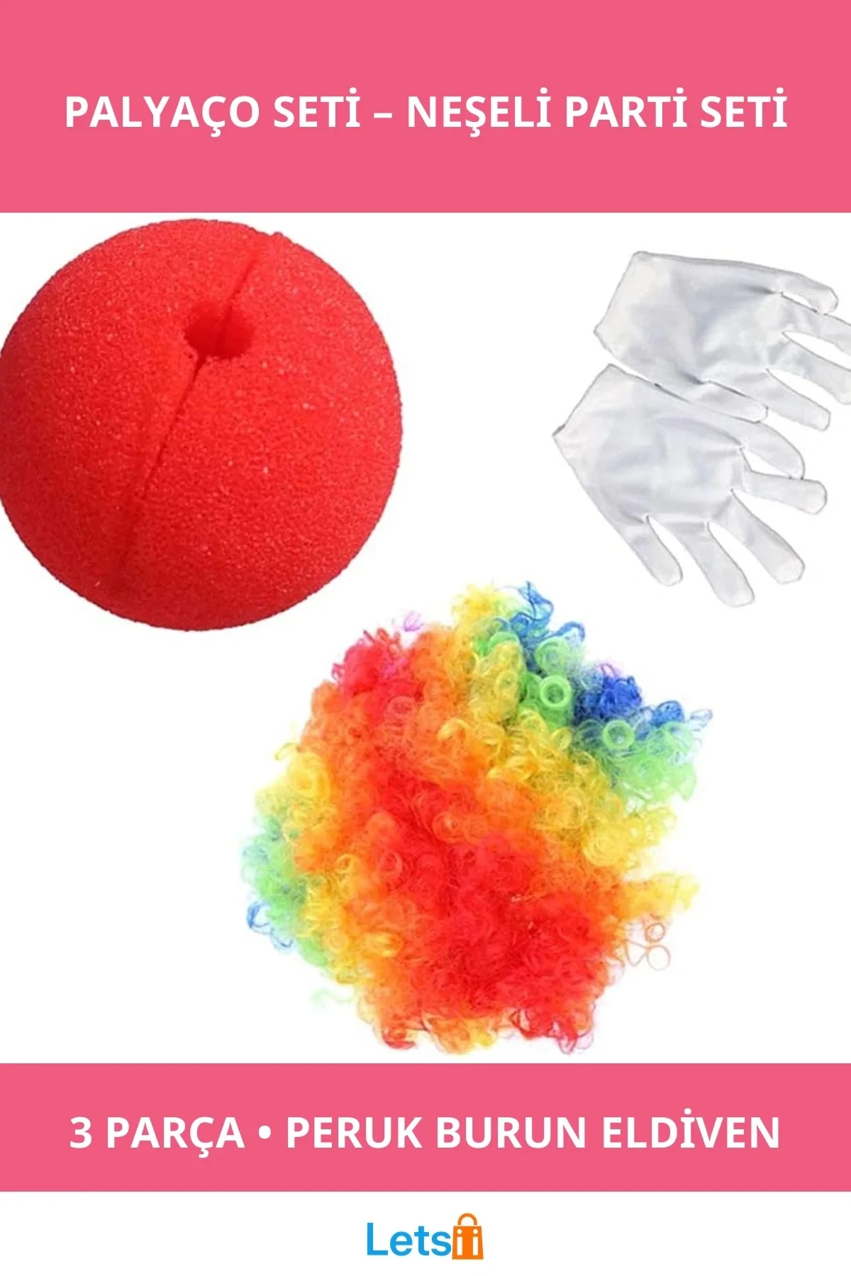 Eğlenceli Rengarenk Palyaço Kostümü 3 Parça Set