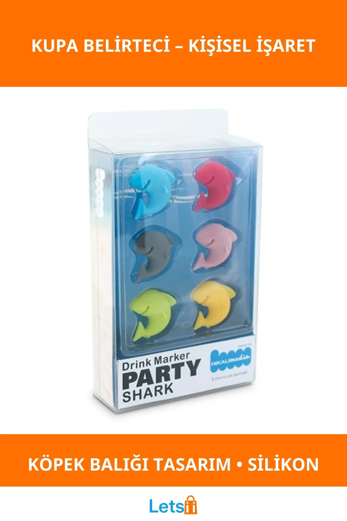 Eğlenceli Silikon Köpek Balığı Kupa Belirteci 6lı Set