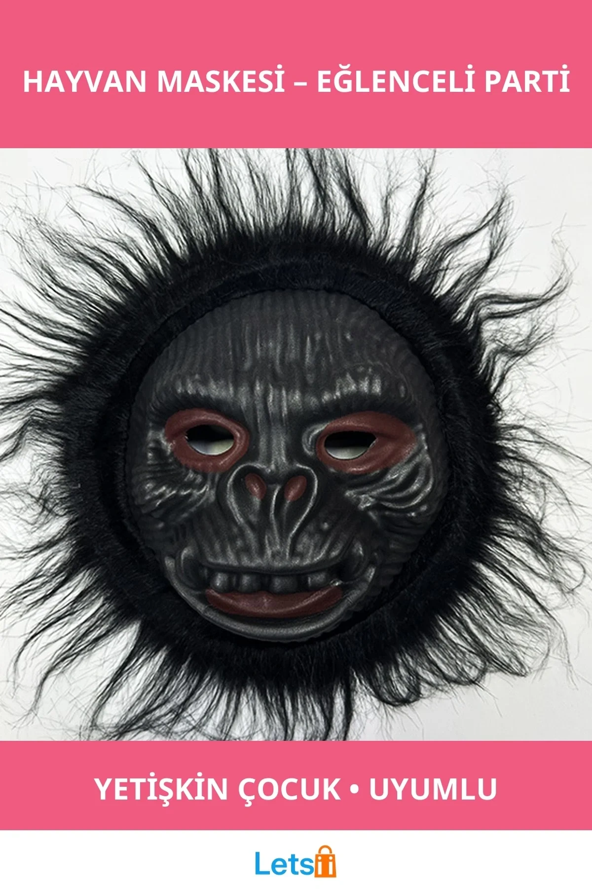 Eğlenceli Siyah Maymun Orangutan Goril Maskesi Yetişkin Çocuk Uyumlu