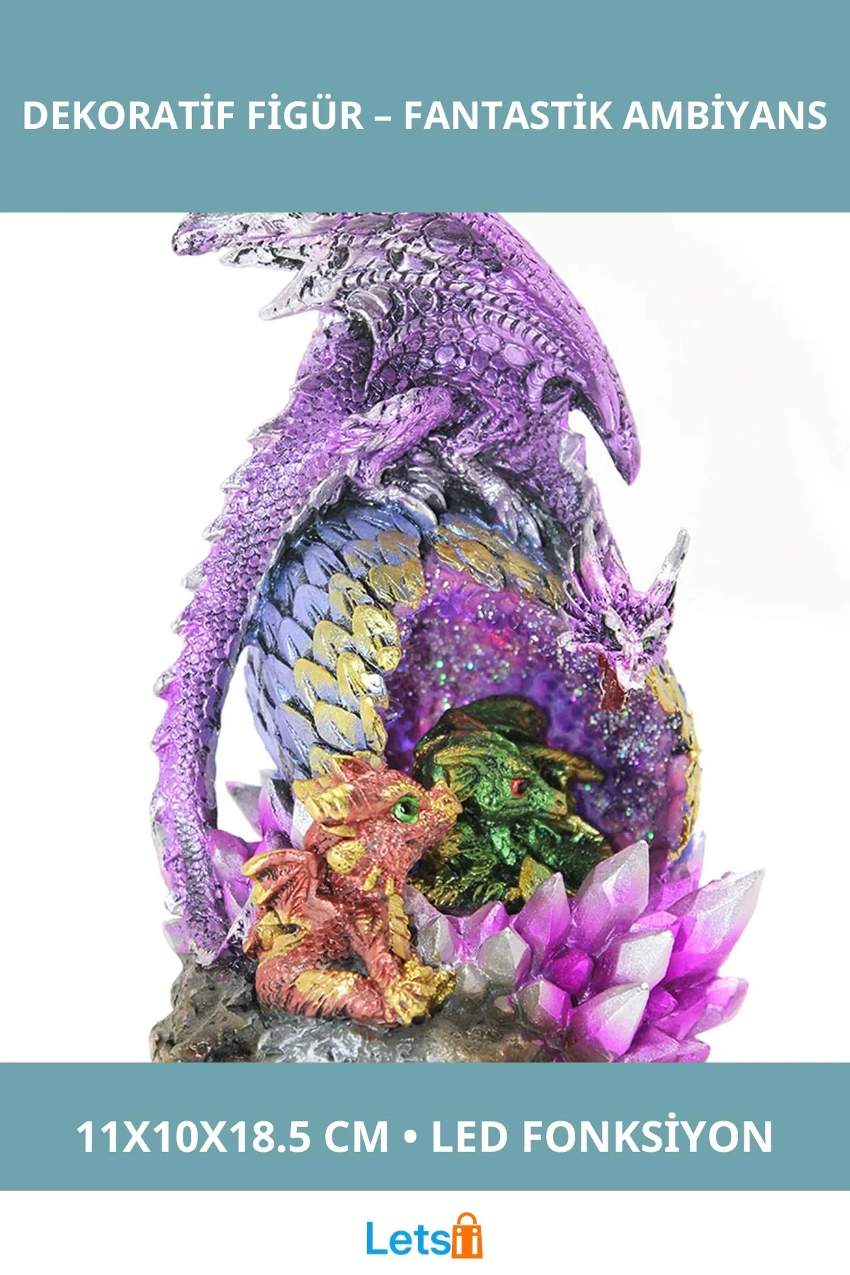 Ejderha Ailesi LEDli Dekoratif Figür 11x10x18.5 cm