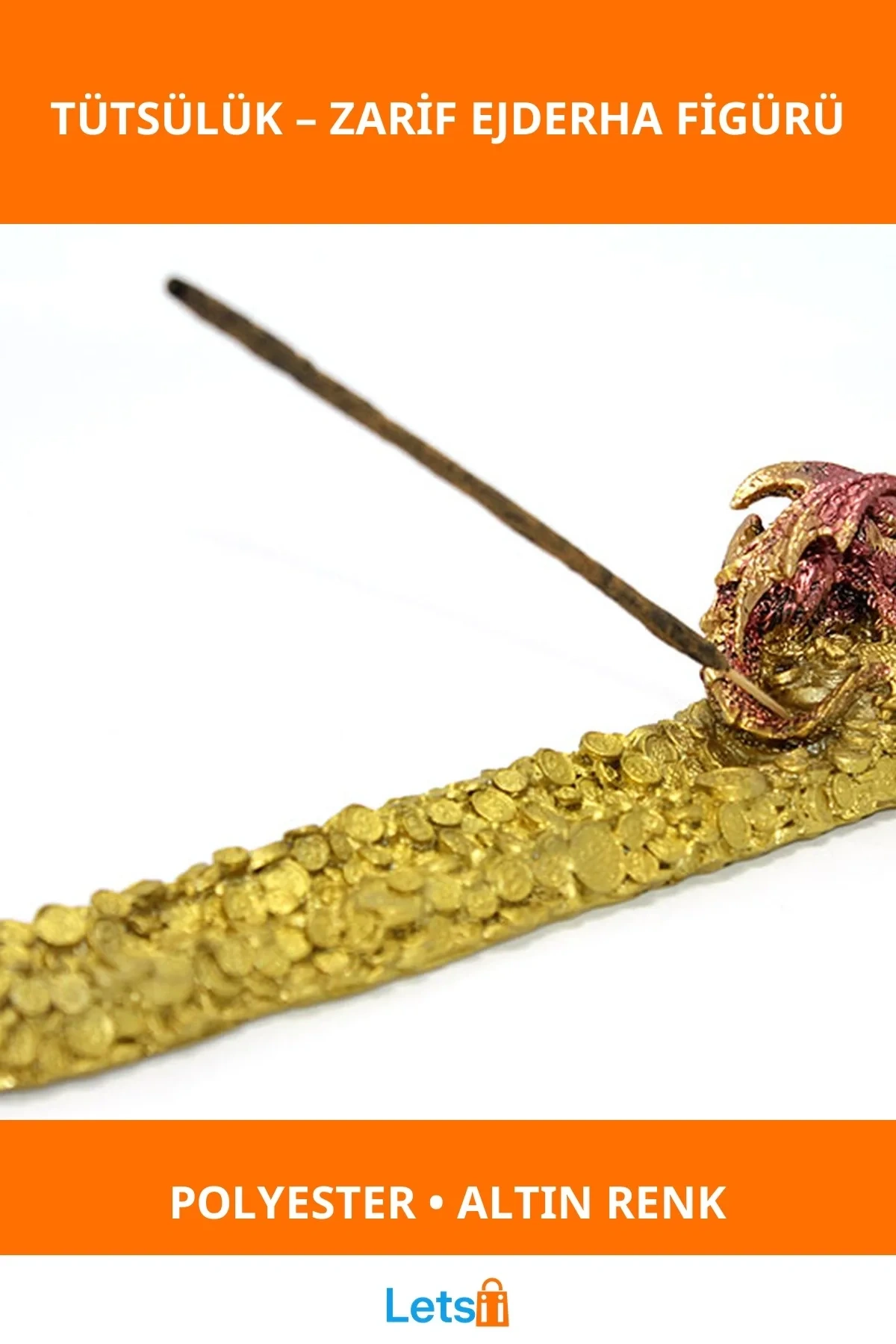 Ejderha Tasarımlı Altın Renk Polyester Tütsülük