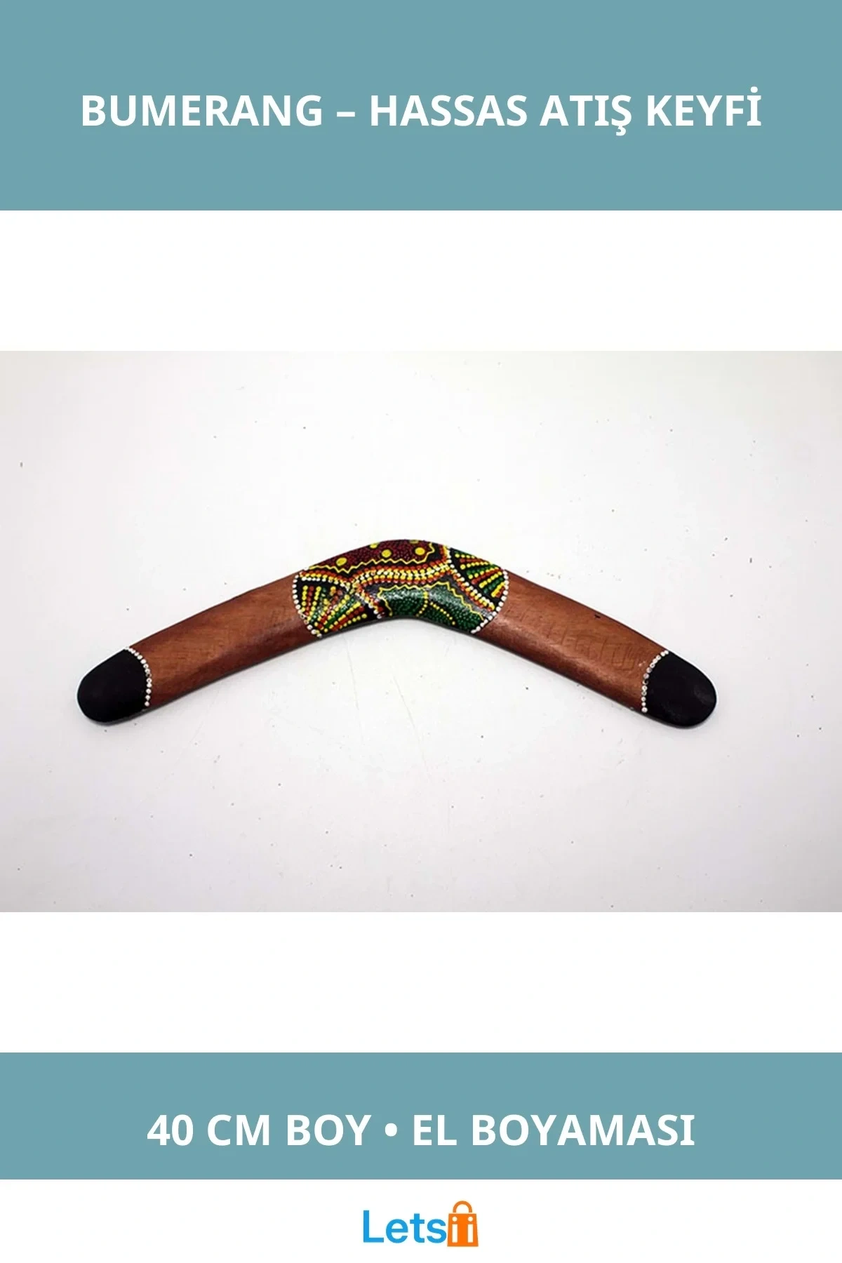 El Boyamalı Ahşap Bumerang 40 cm Geri Dönme Özelliği