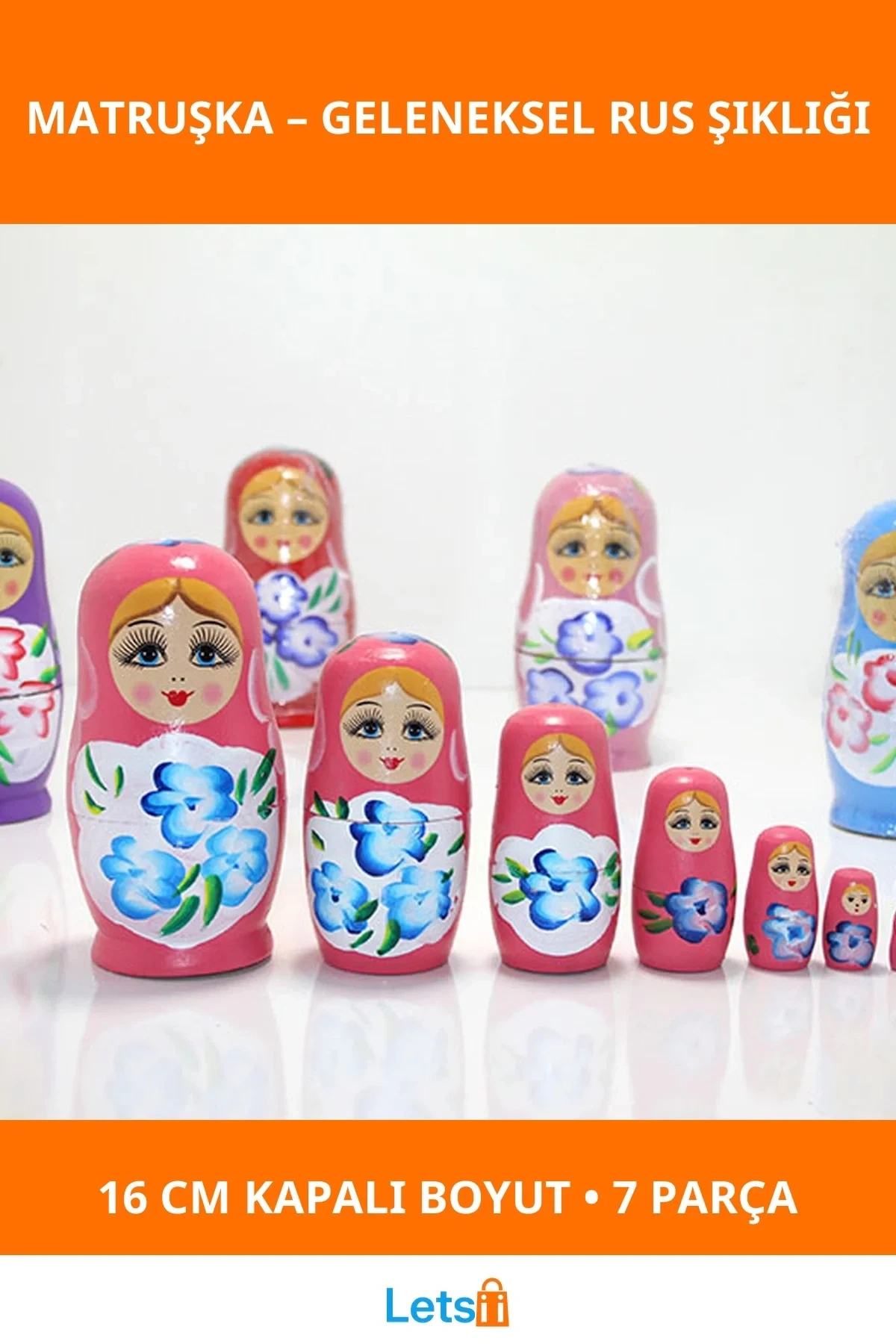 El Boyaması Ahşap 7li Matruşka Figür Seti