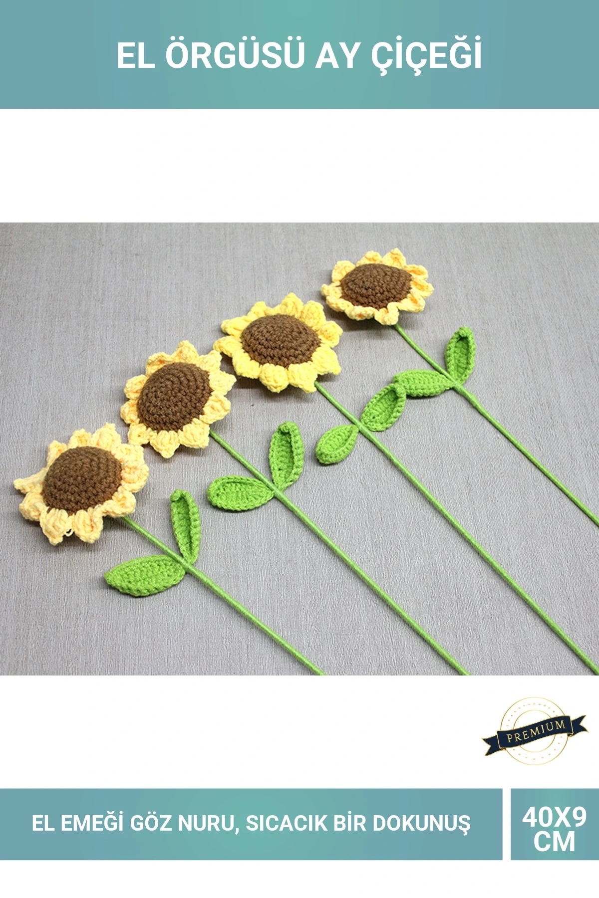 El Örgüsü Dekoratif Ay Çiçeği 40x9 cm Boyutunda Ev Dekorasyon Çiçeği