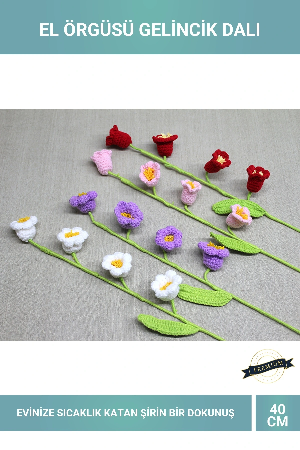 El Örgüsü Dekoratif Gelincik Çiçeği Dalı 40cm