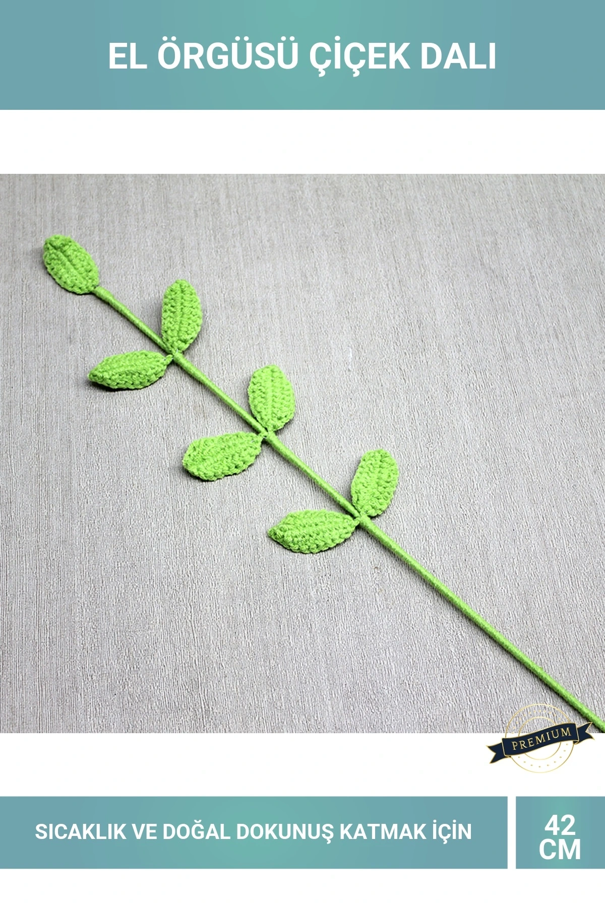 El Yapımı 42cm Örgü Çiçek Dalı Dekoratif Aksesuar