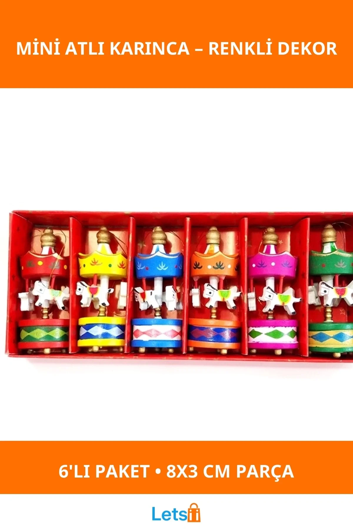 El Yapımı Ahşap 6lı Renkli Mini Atlı Karınca Dekorasyonu